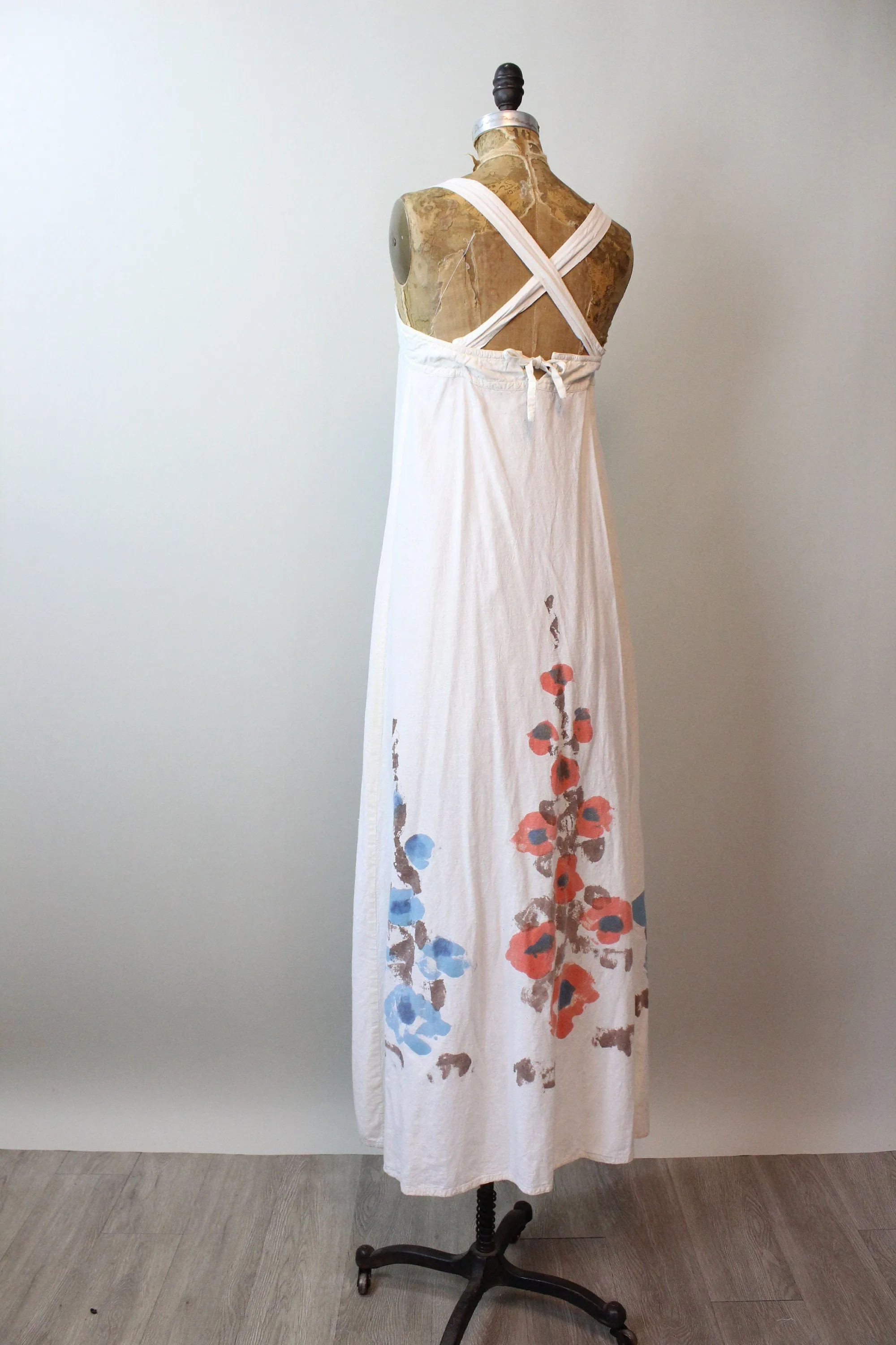 1970s INDIAN cotton HANDPAINTED caftan dress xs small | new spring