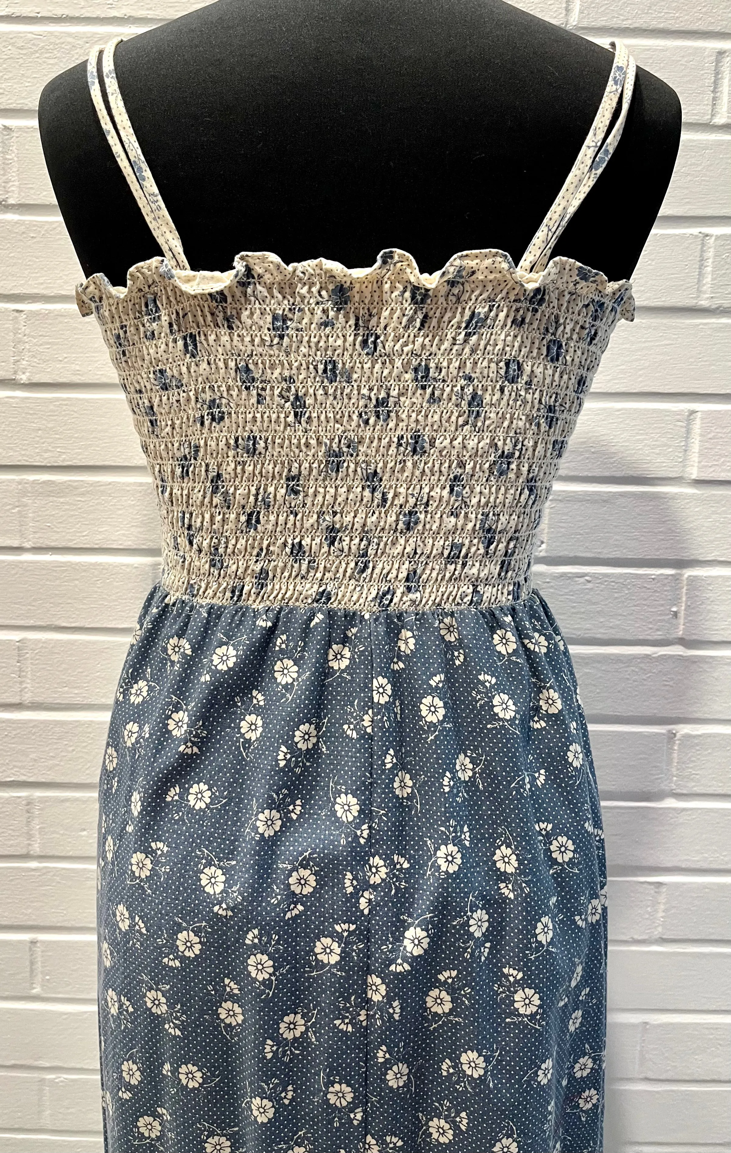 1970s Spaghetti Strap Peasant Maxi Dress
