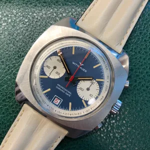 1970s Wittnauer Professional Chrono-Date 8031 Chronograph Valjoux 7734 Blue Wristwatch
