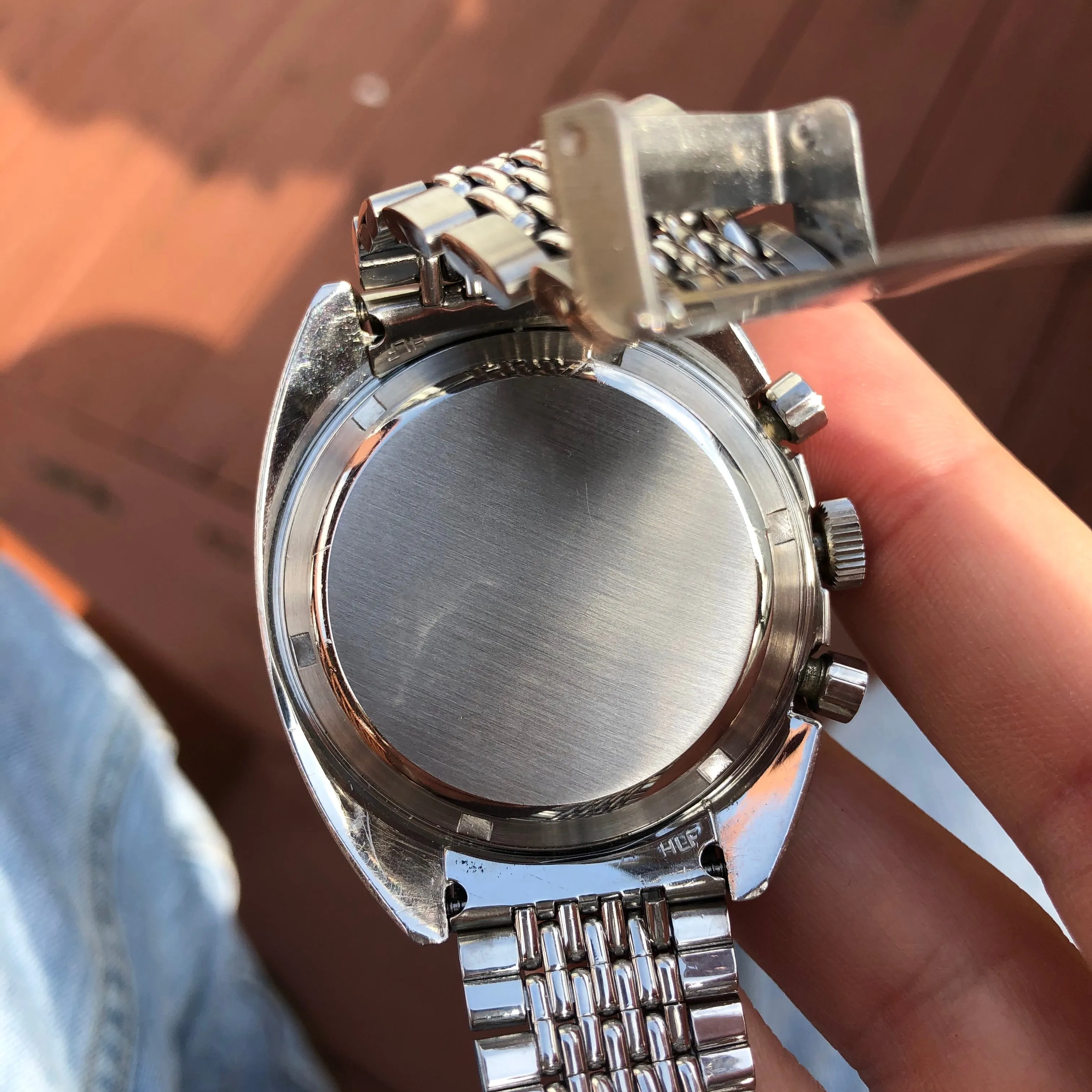 1971 Heuer Skipper 73463 Autavaia Blue Steel Chronograph Valjoux 7734 Wristwatch