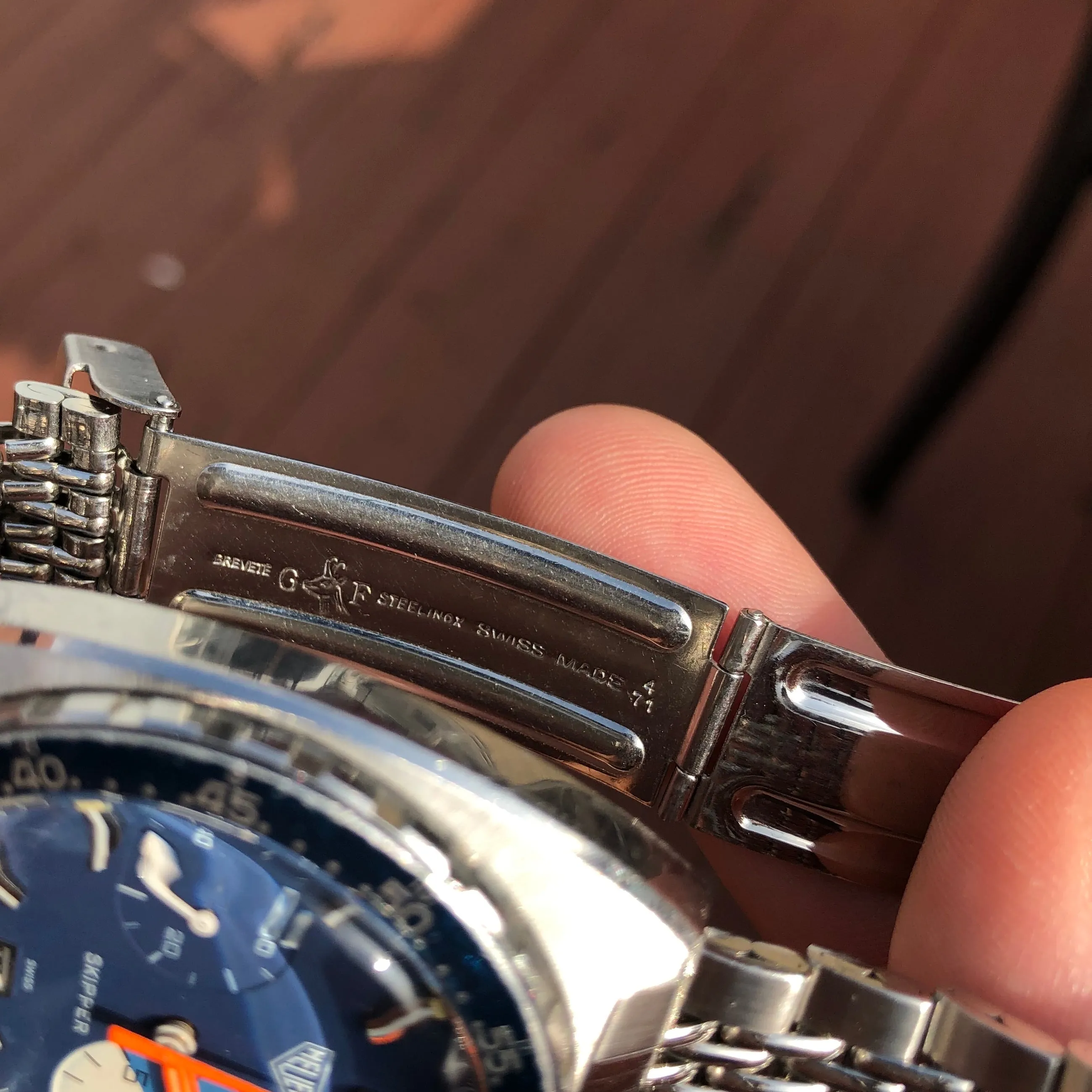 1971 Heuer Skipper 73463 Autavaia Blue Steel Chronograph Valjoux 7734 Wristwatch