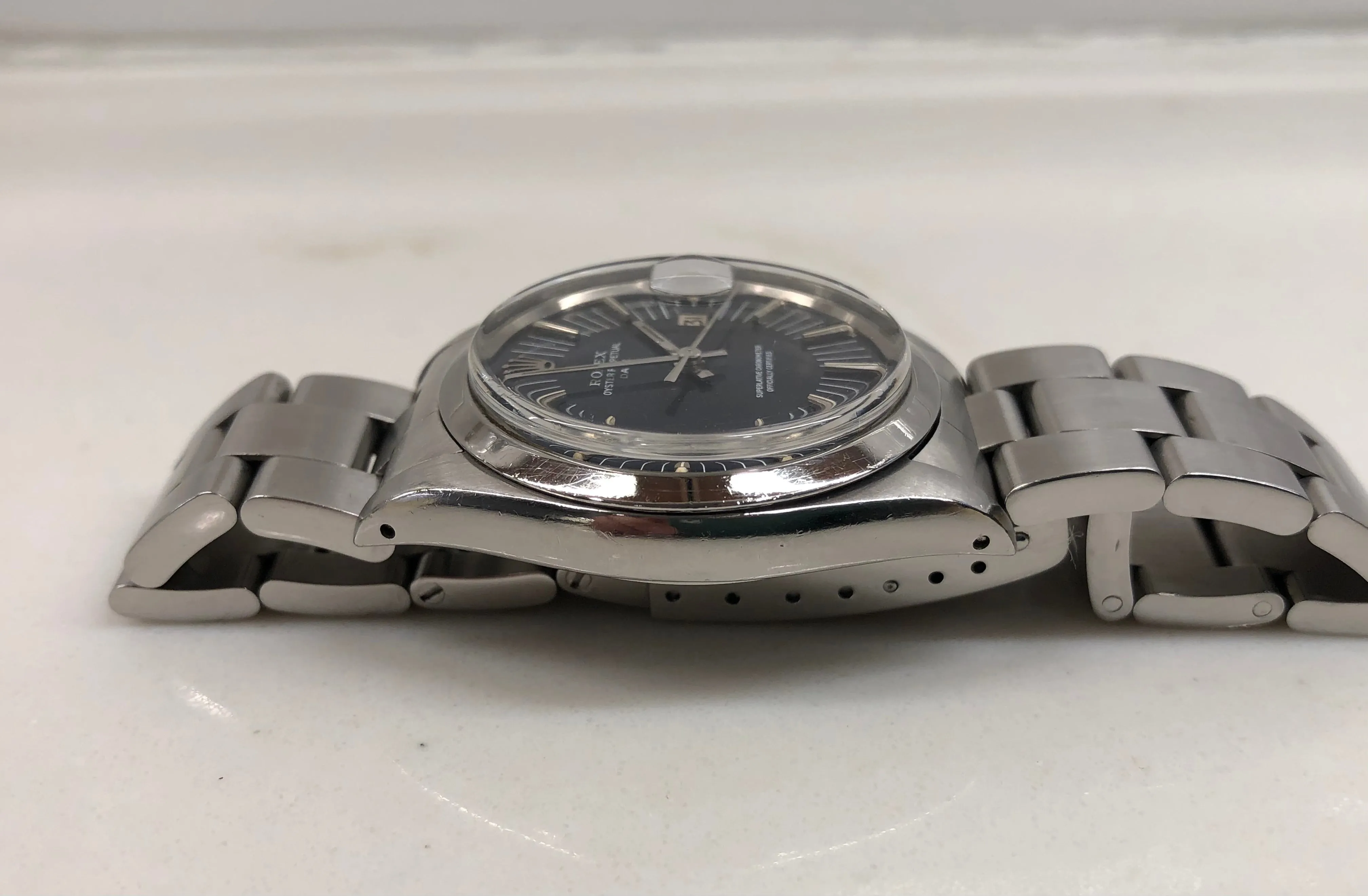 1971 Rolex Date 1500 Oyster Perpetual Blue Radial Dial Steel Automatic Wristwatch