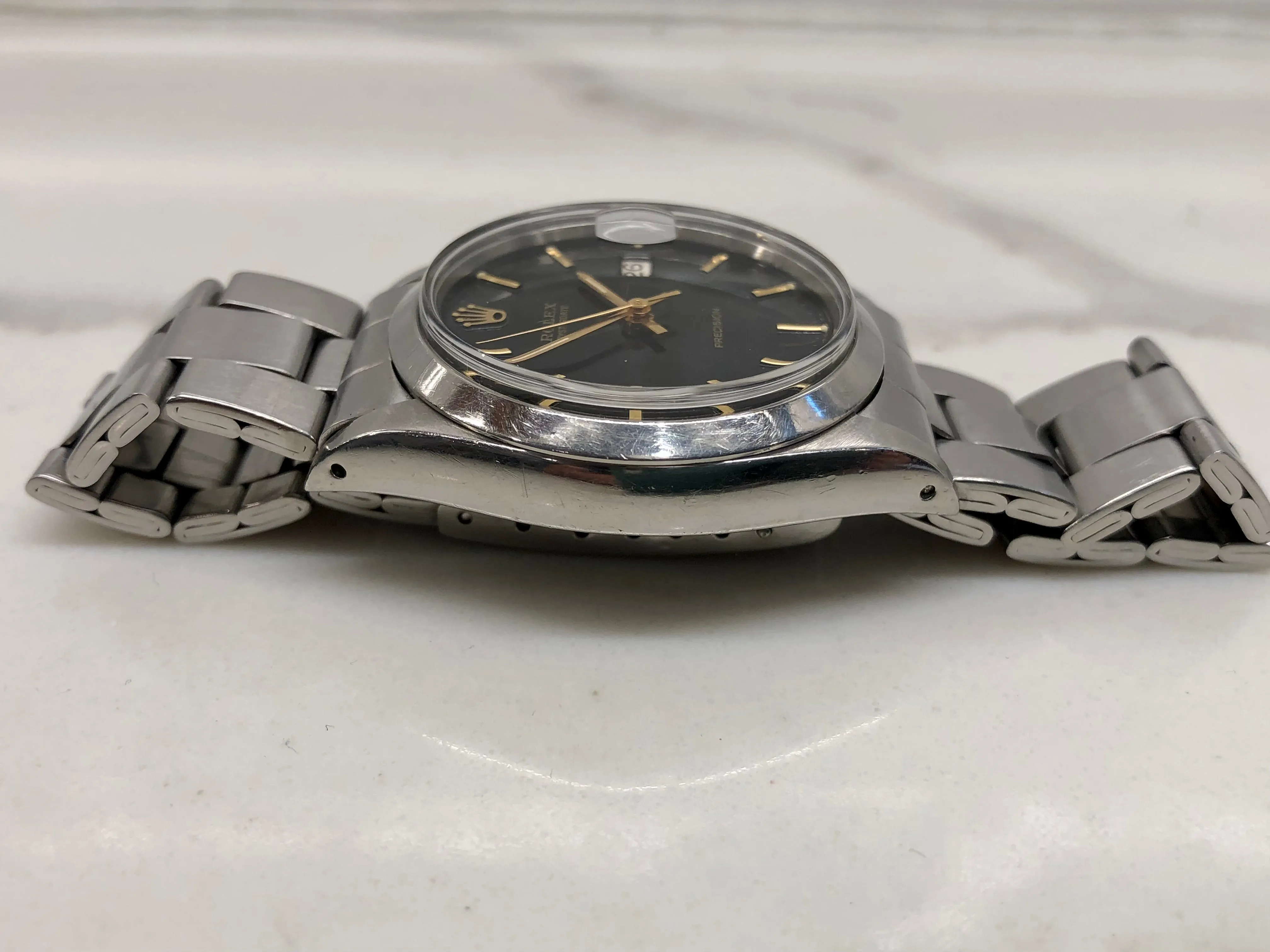 1971 Rolex Oysterdate Precision 6694 Black Stainless Steel Manual Wristwatch