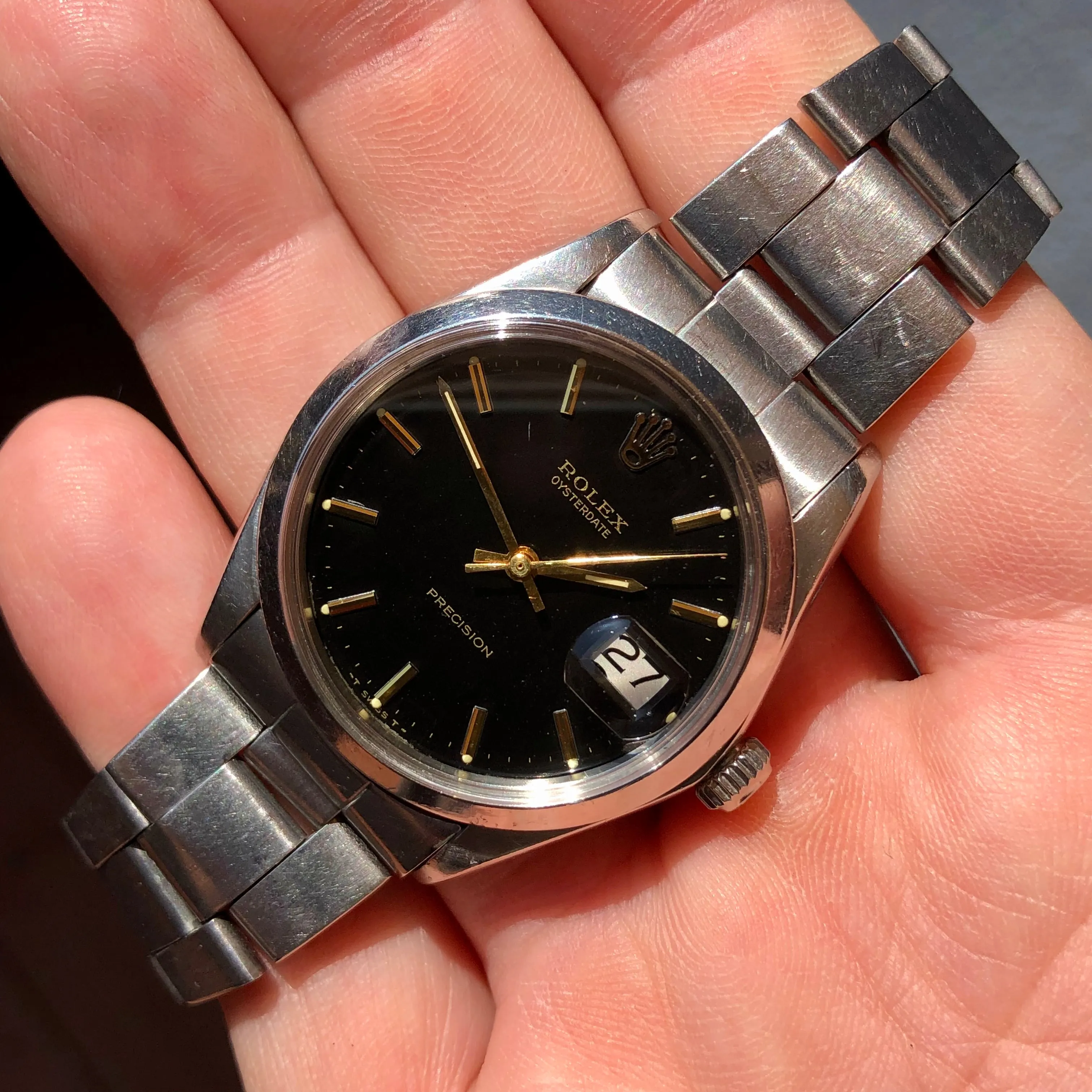 1971 Rolex Oysterdate Precision 6694 Black Stainless Steel Manual Wristwatch