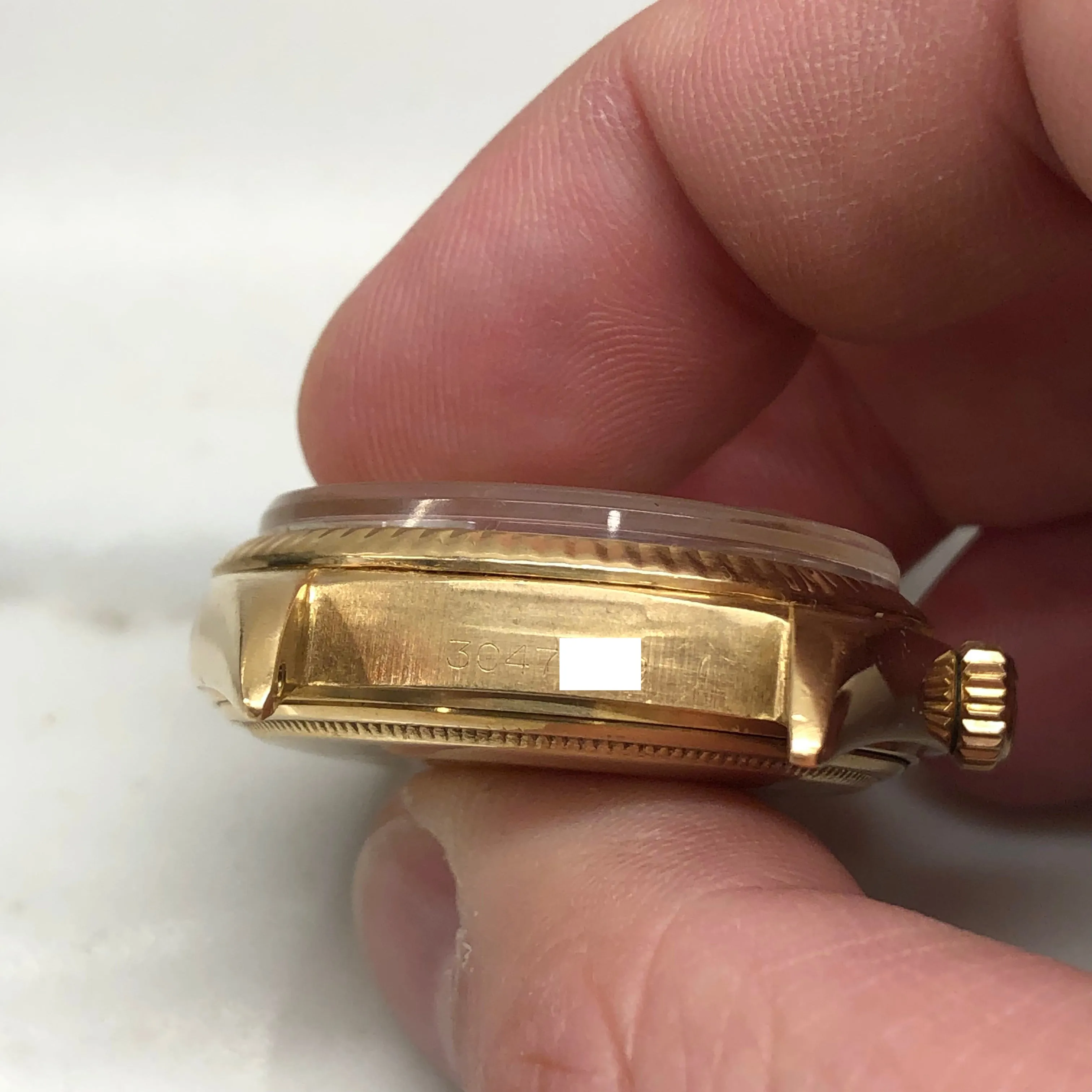 1972 Rolex President 1803 Day Date Yellow Gold Linen Champagne Wristwatch