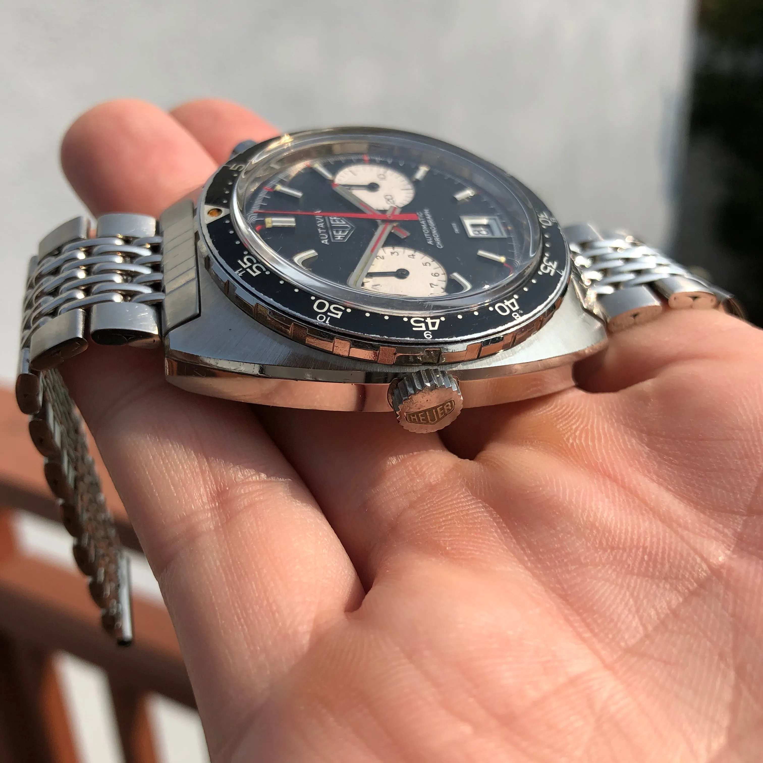 1972 Vintage Heuer Autavia 1163 Viceroy Steel Chronograph Cal. 12 Automatic Wristwatch