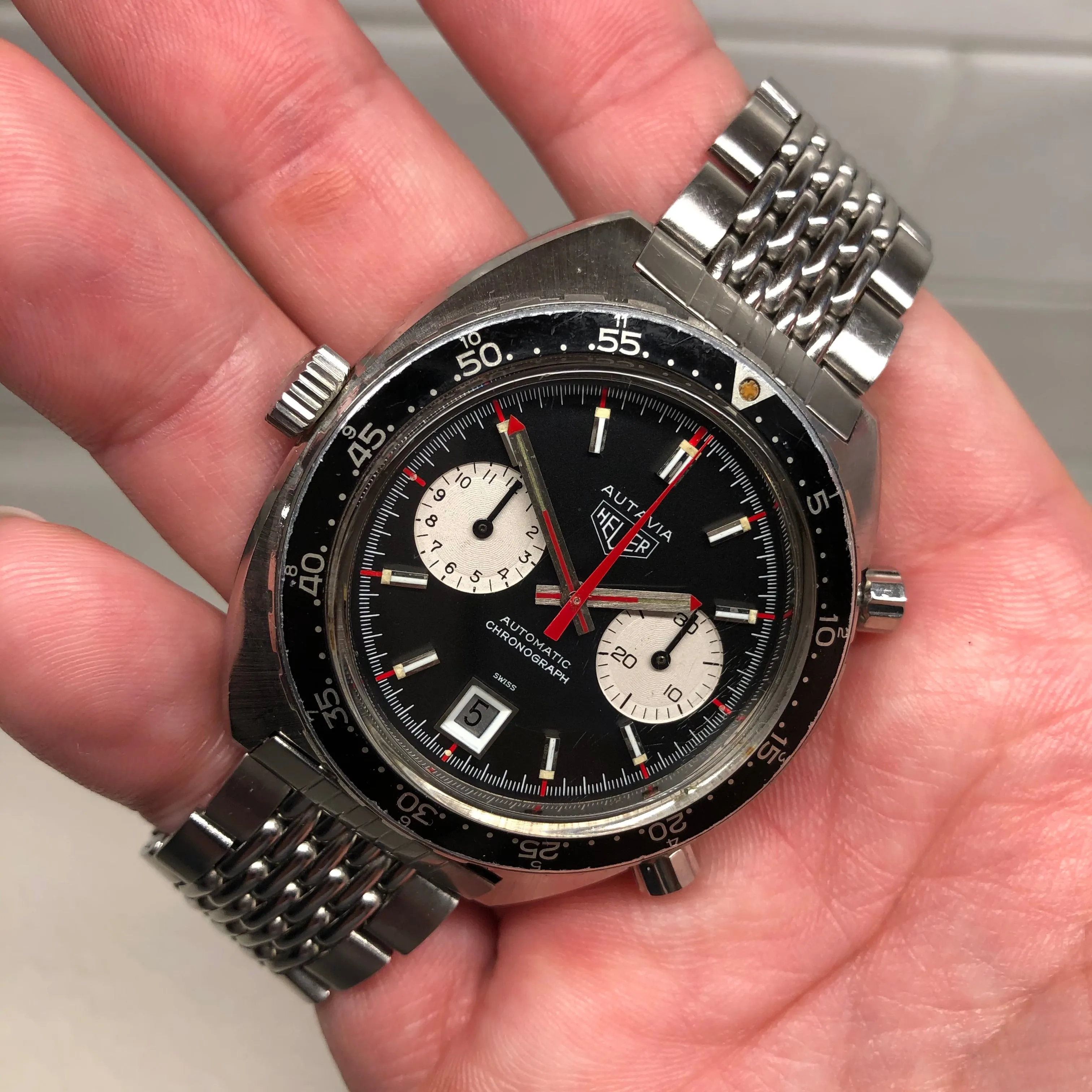 1972 Vintage Heuer Autavia 1163 Viceroy Steel Chronograph Cal. 12 Automatic Wristwatch