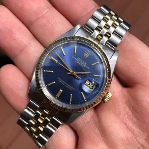 1974 Rolex Datejust 1601 Blue Sigma Dial Two Tone Big Logo Jubilee Automatic Wristwatch