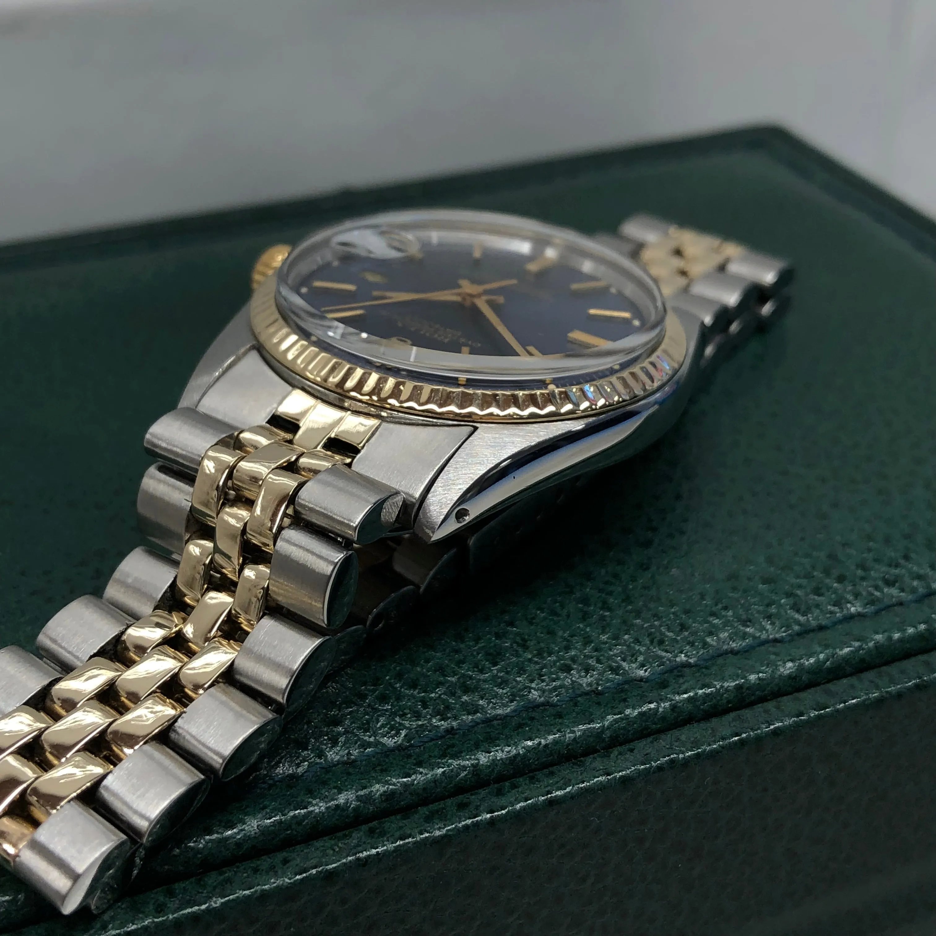 1974 Rolex Datejust 1601 Blue Sigma Dial Two Tone Big Logo Jubilee Automatic Wristwatch