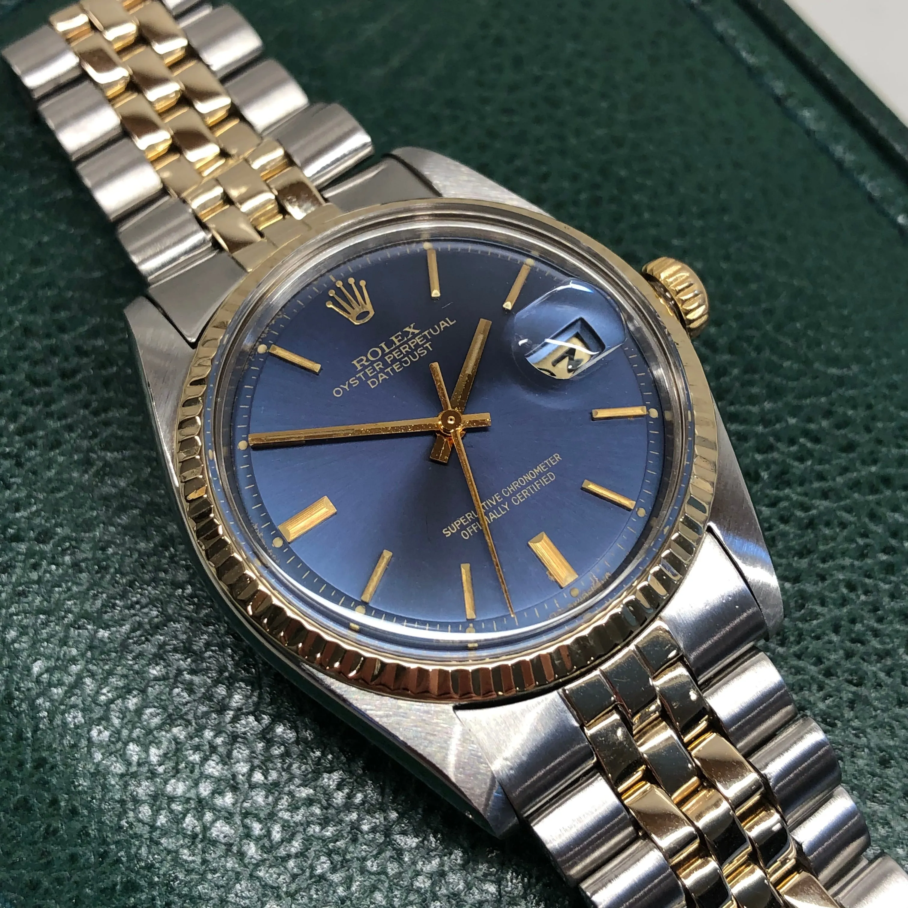 1974 Rolex Datejust 1601 Blue Sigma Dial Two Tone Big Logo Jubilee Automatic Wristwatch