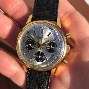 1974 Vintage Breitling Top Time 815 Gold Top Steel Chronograph Silver Dial Wristwatch