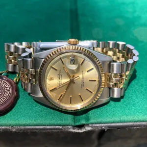 1975 Rolex Datejust 1601 Sigma Steel Gold Two Tone Jubilee Champagne Automatic Wristwatch Box Papers