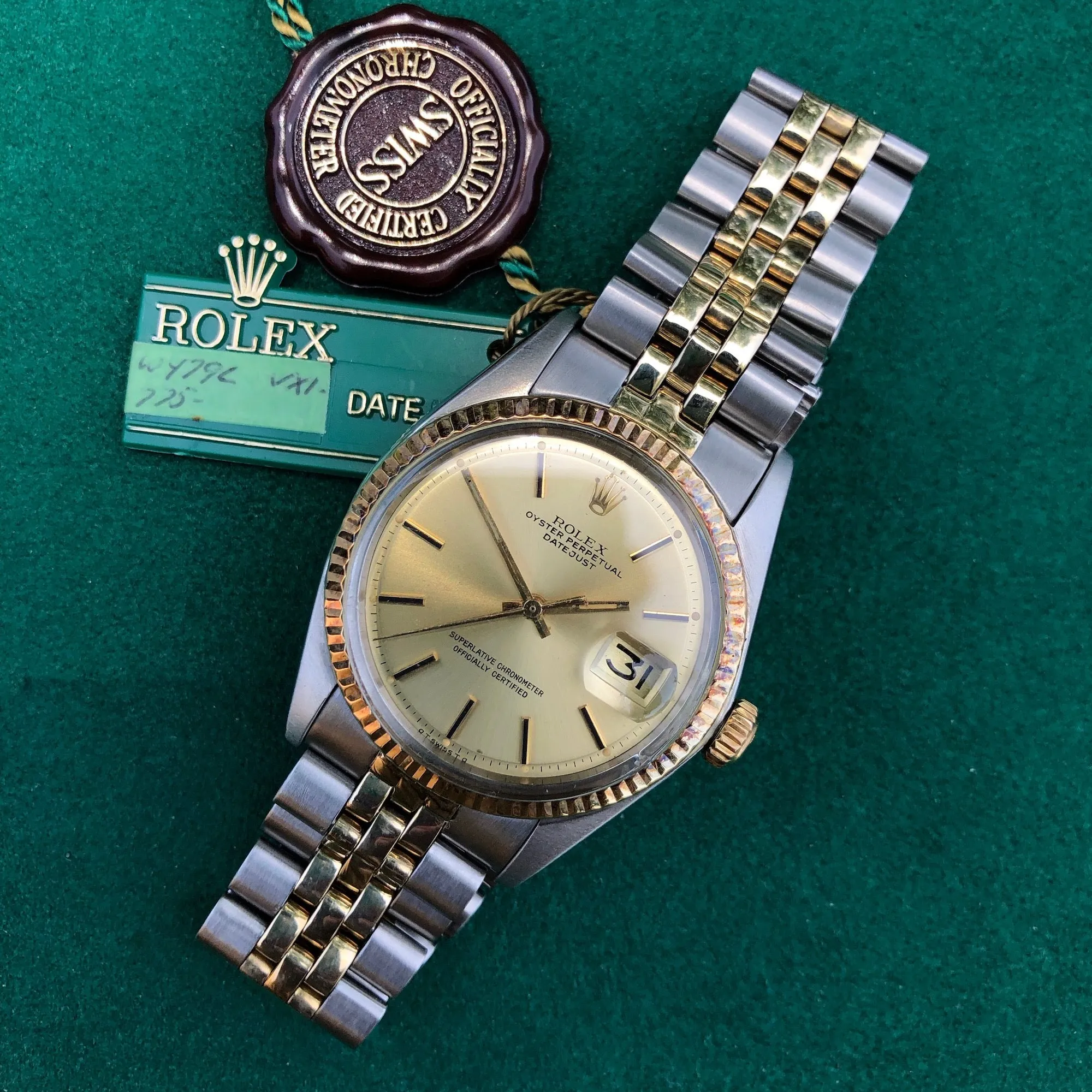 1975 Rolex Datejust 1601 Sigma Steel Gold Two Tone Jubilee Champagne Automatic Wristwatch Box Papers
