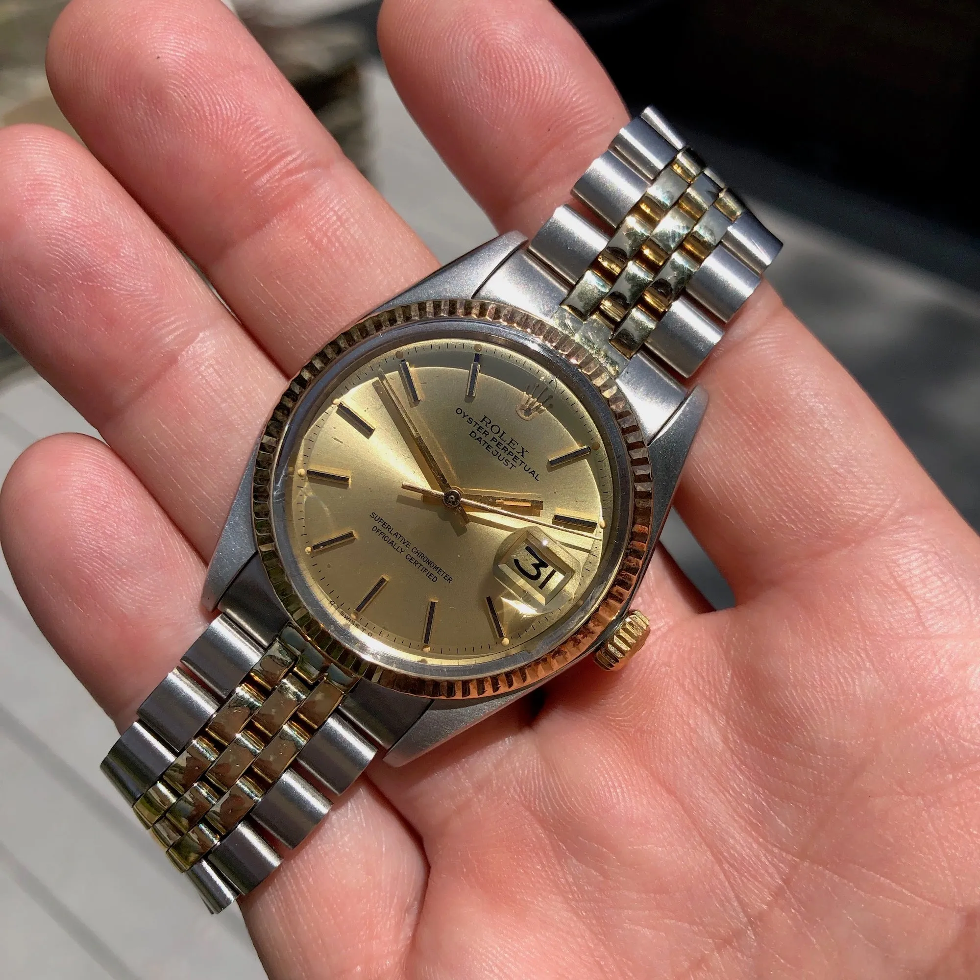 1975 Rolex Datejust 1601 Sigma Steel Gold Two Tone Jubilee Champagne Automatic Wristwatch Box Papers