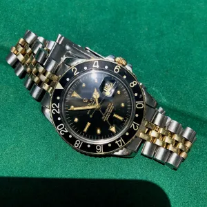 1978 Rolex GMT MASTER 1675 Black Tiger Eye Nipple Jubilee Bracelet Wristwatch