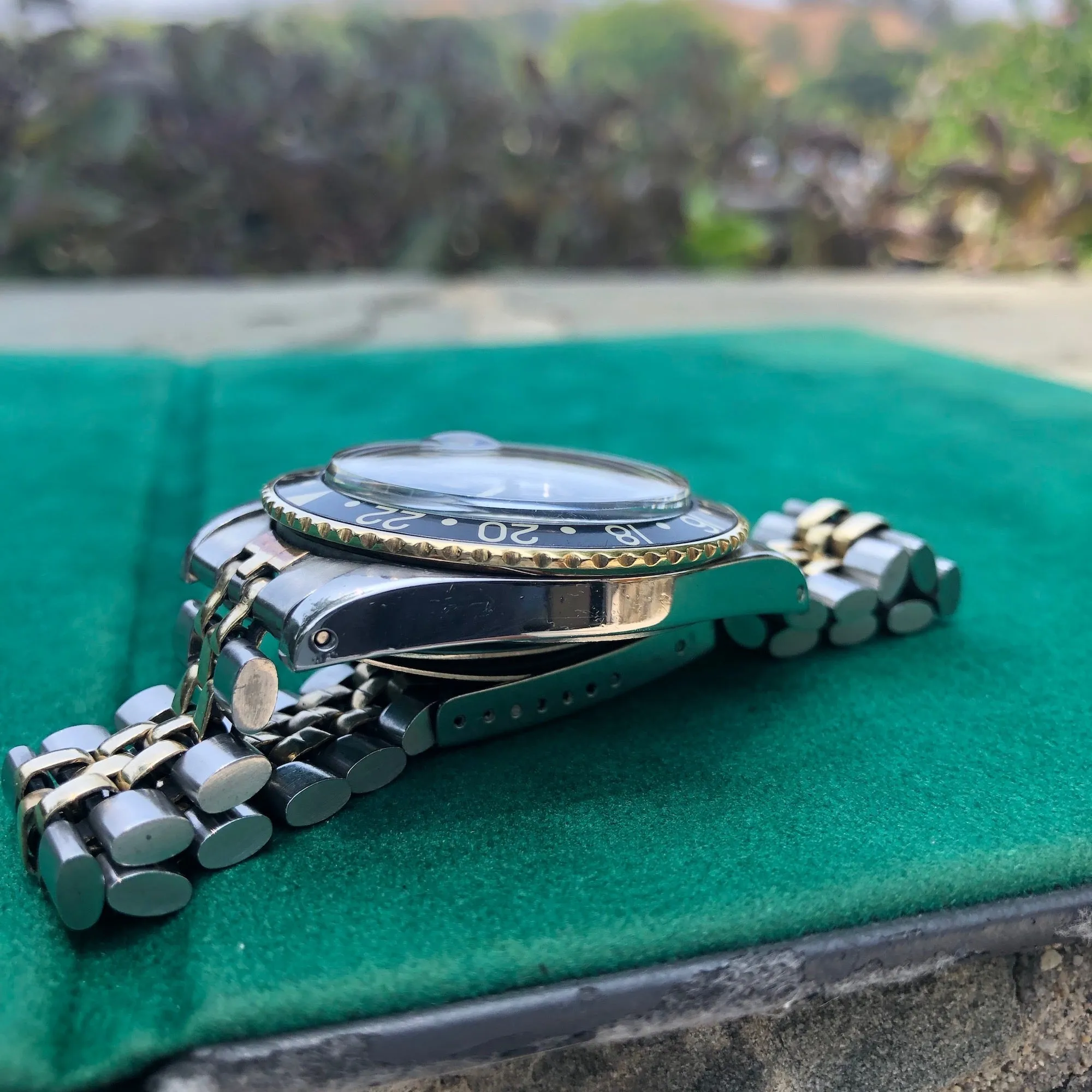 1978 Rolex GMT MASTER 1675 Black Tiger Eye Nipple Jubilee Bracelet Wristwatch
