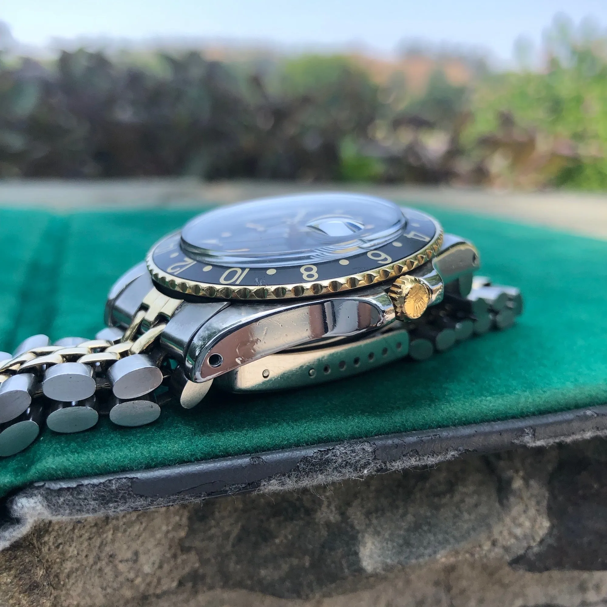 1978 Rolex GMT MASTER 1675 Black Tiger Eye Nipple Jubilee Bracelet Wristwatch