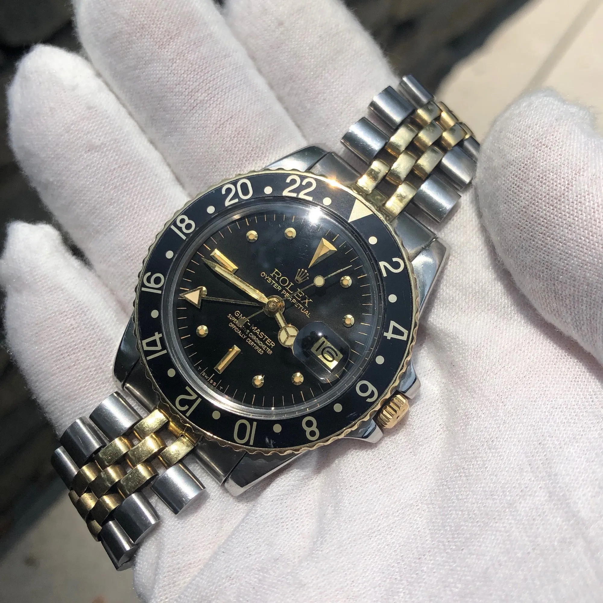 1978 Rolex GMT MASTER 1675 Black Tiger Eye Nipple Jubilee Bracelet Wristwatch