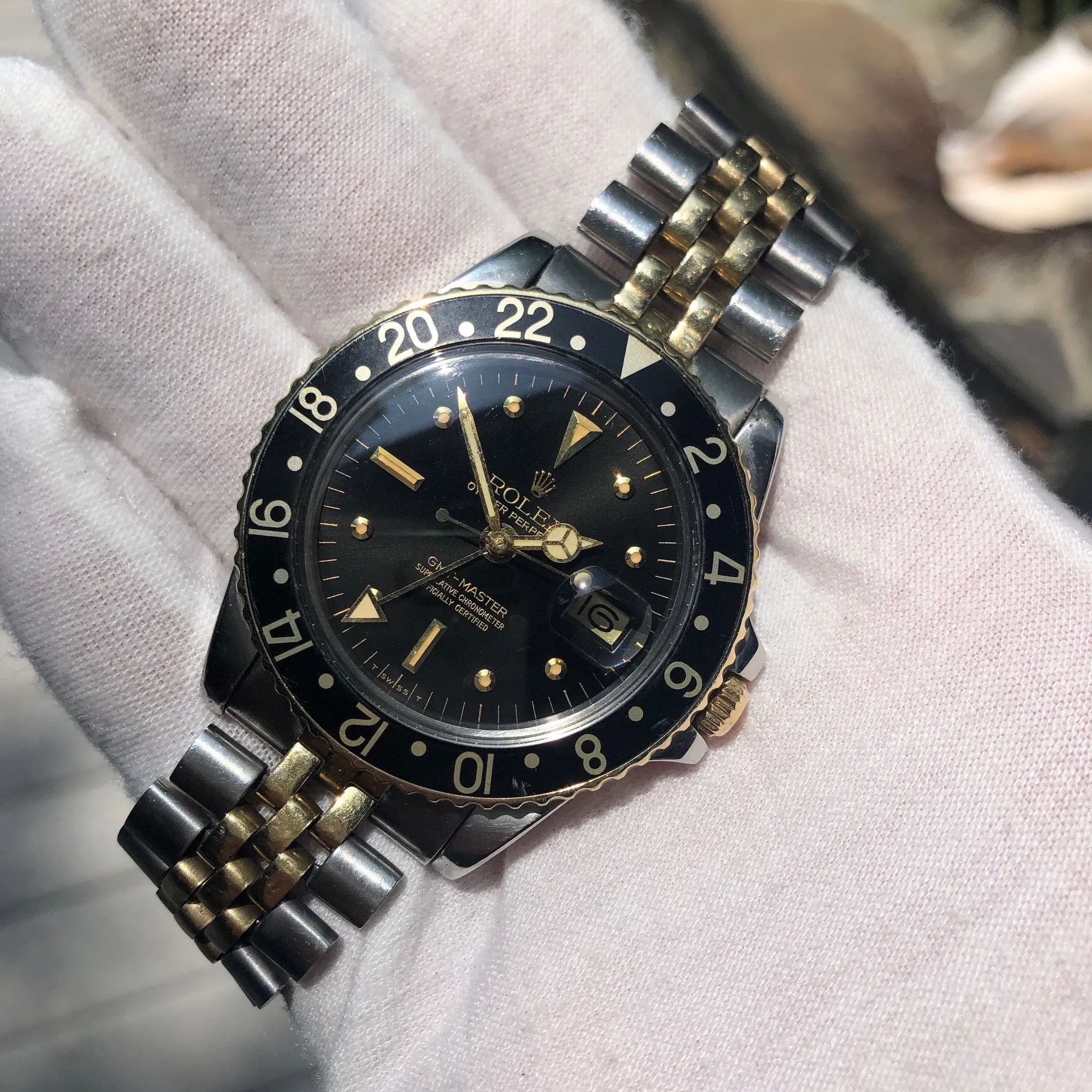 1978 Rolex GMT MASTER 1675 Black Tiger Eye Nipple Jubilee Bracelet Wristwatch