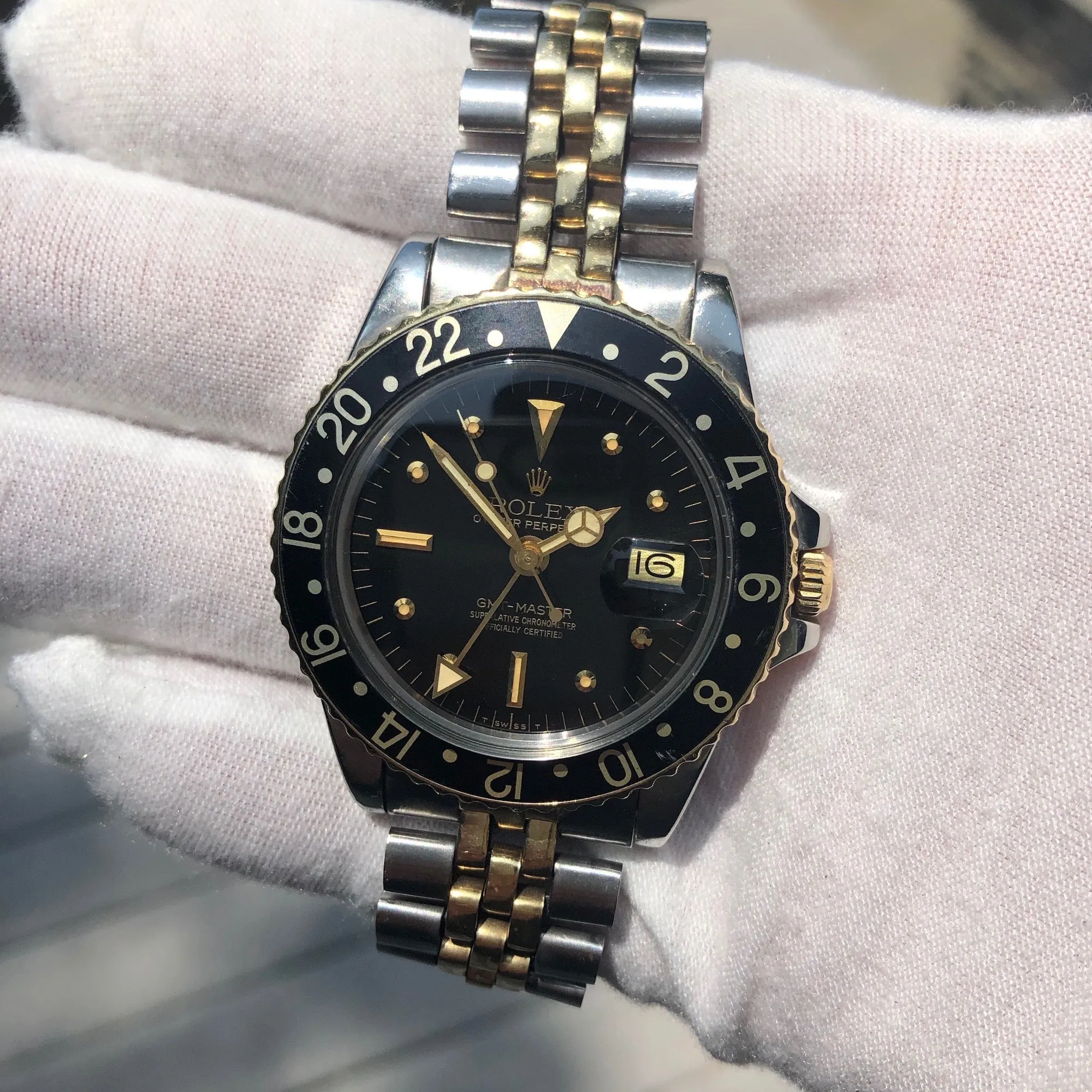 1978 Rolex GMT MASTER 1675 Black Tiger Eye Nipple Jubilee Bracelet Wristwatch