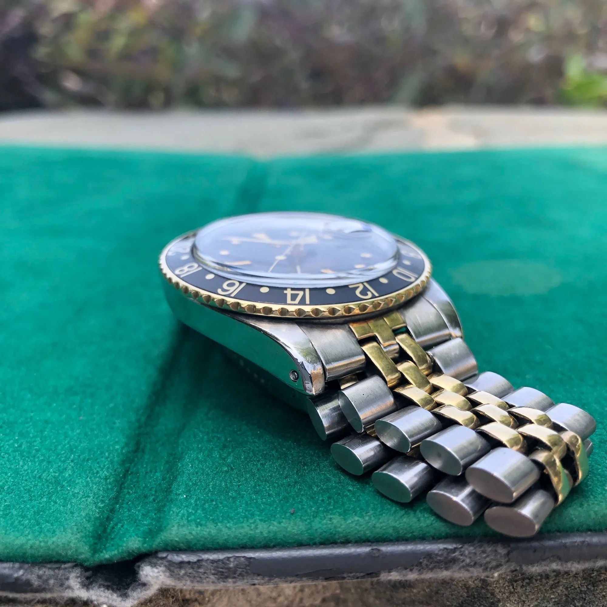 1978 Rolex GMT MASTER 1675 Black Tiger Eye Nipple Jubilee Bracelet Wristwatch