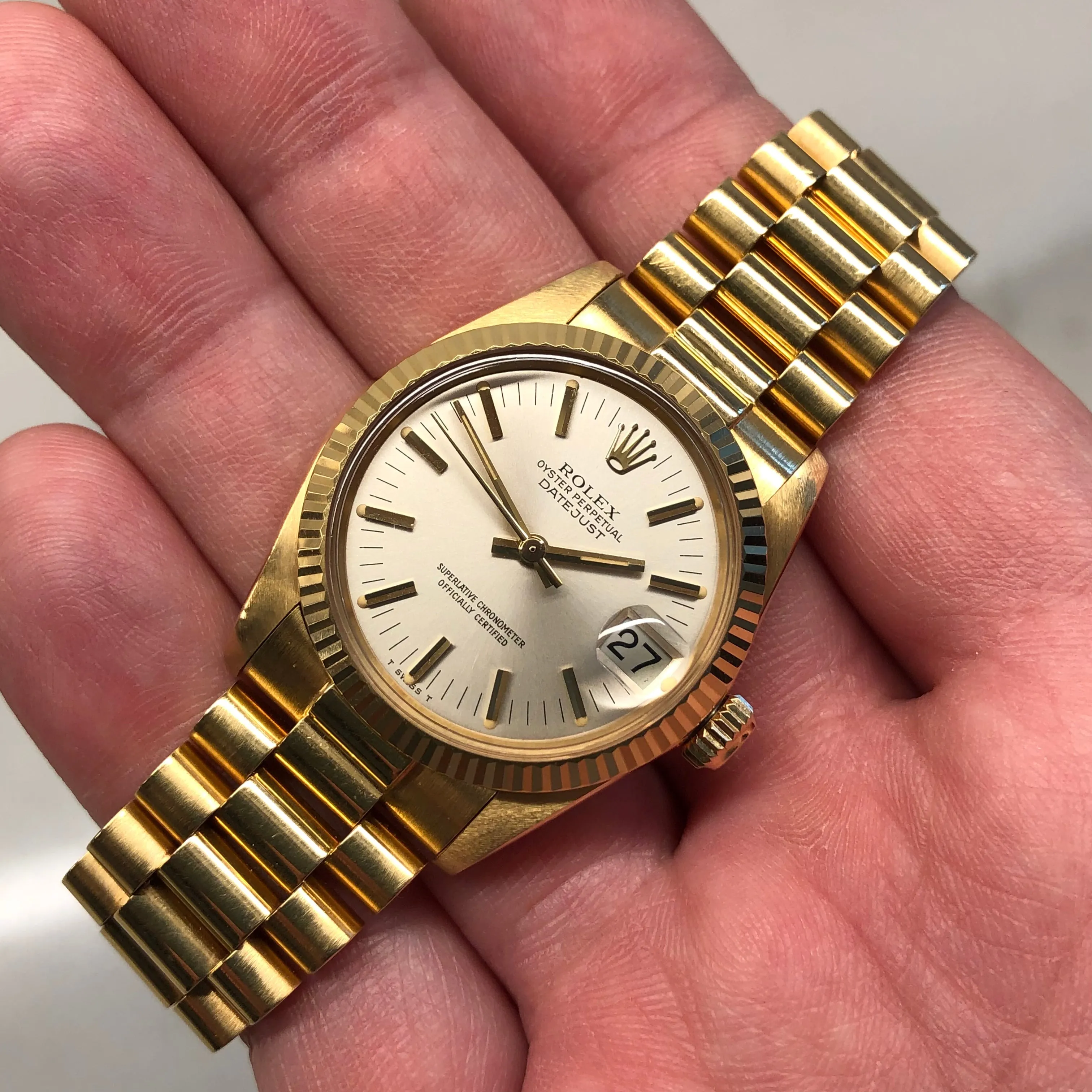 1979 Rolex Datejust Midsize President 6827 18K Yellow Gold 31mm Wristwatch