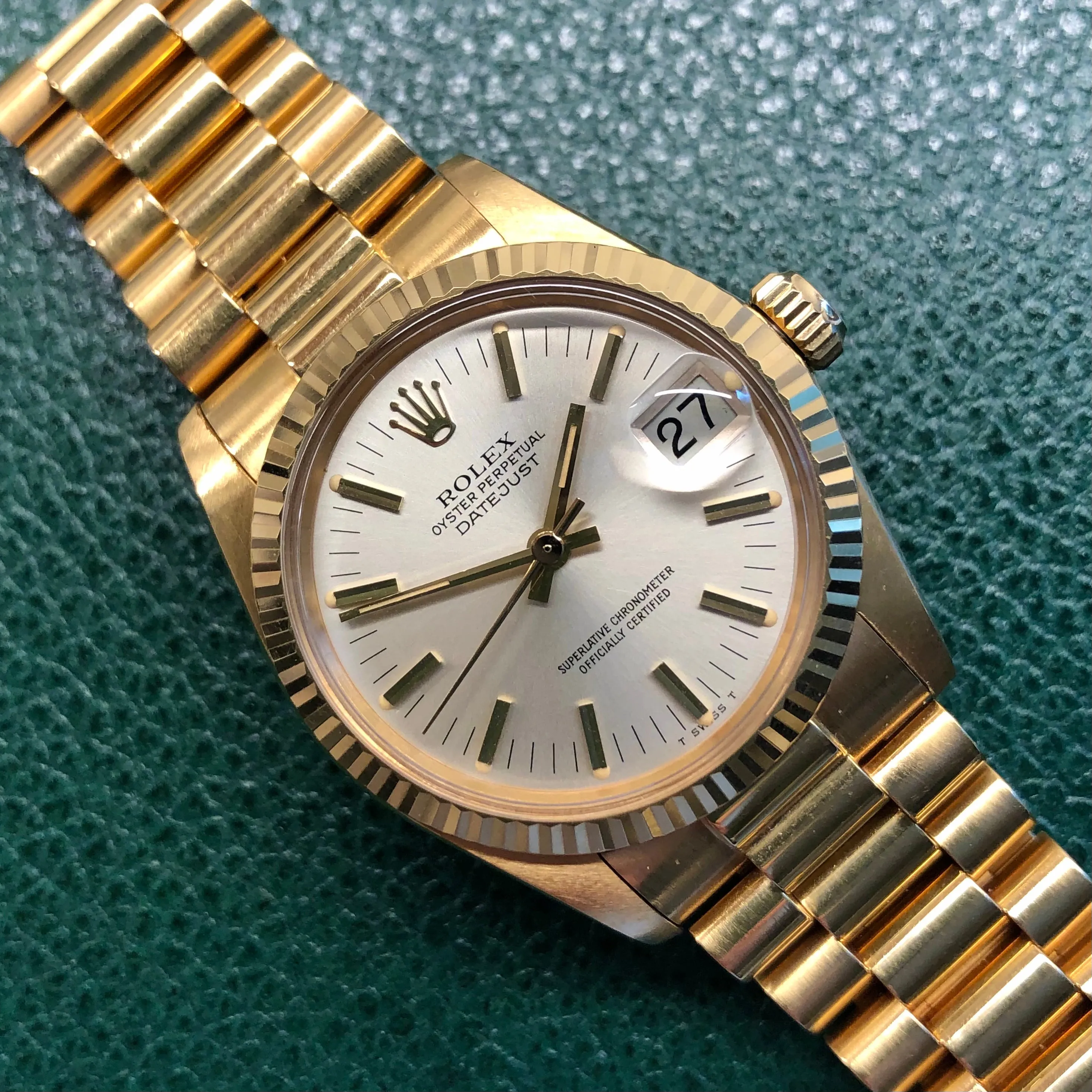 1979 Rolex Datejust Midsize President 6827 18K Yellow Gold 31mm Wristwatch