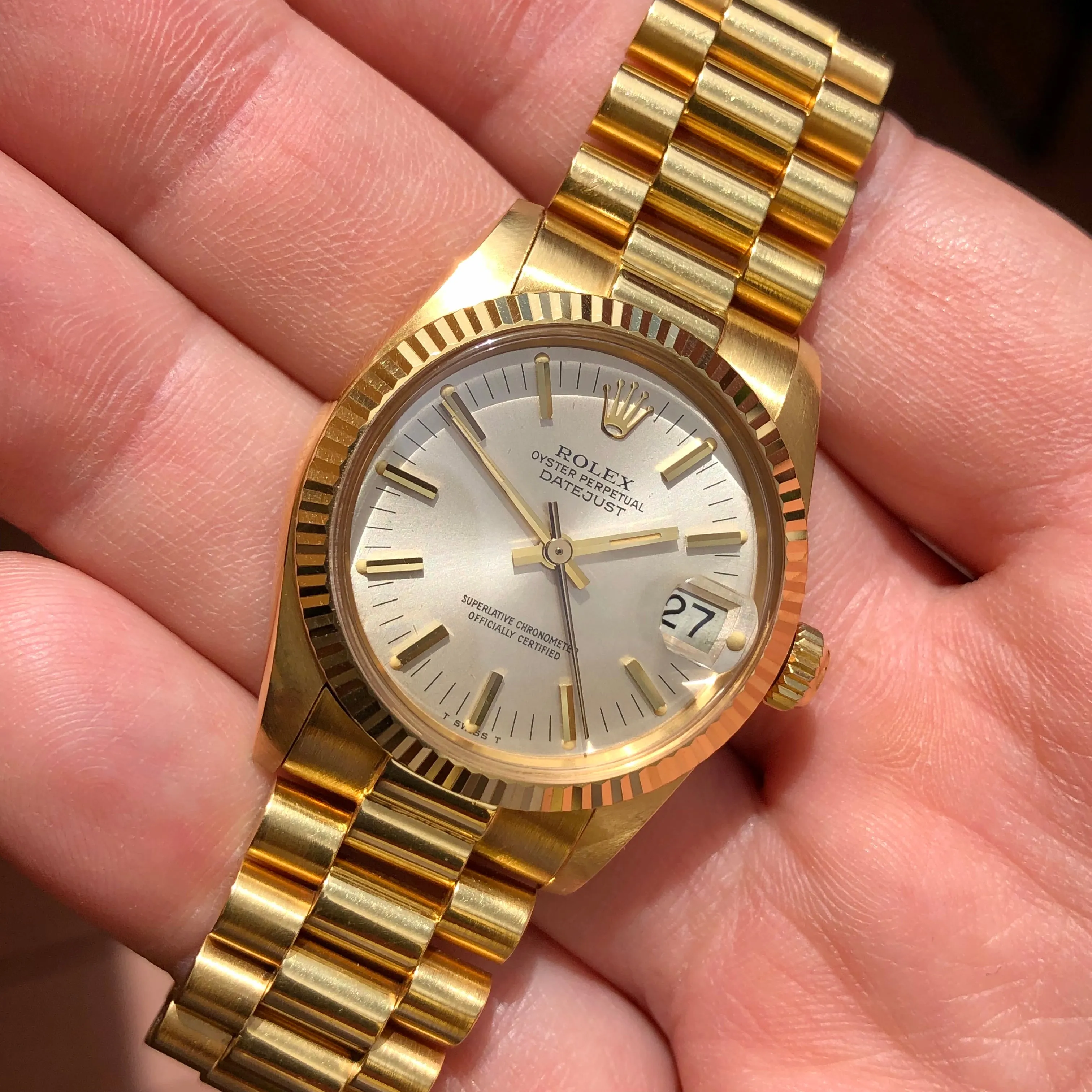 1979 Rolex Datejust Midsize President 6827 18K Yellow Gold 31mm Wristwatch