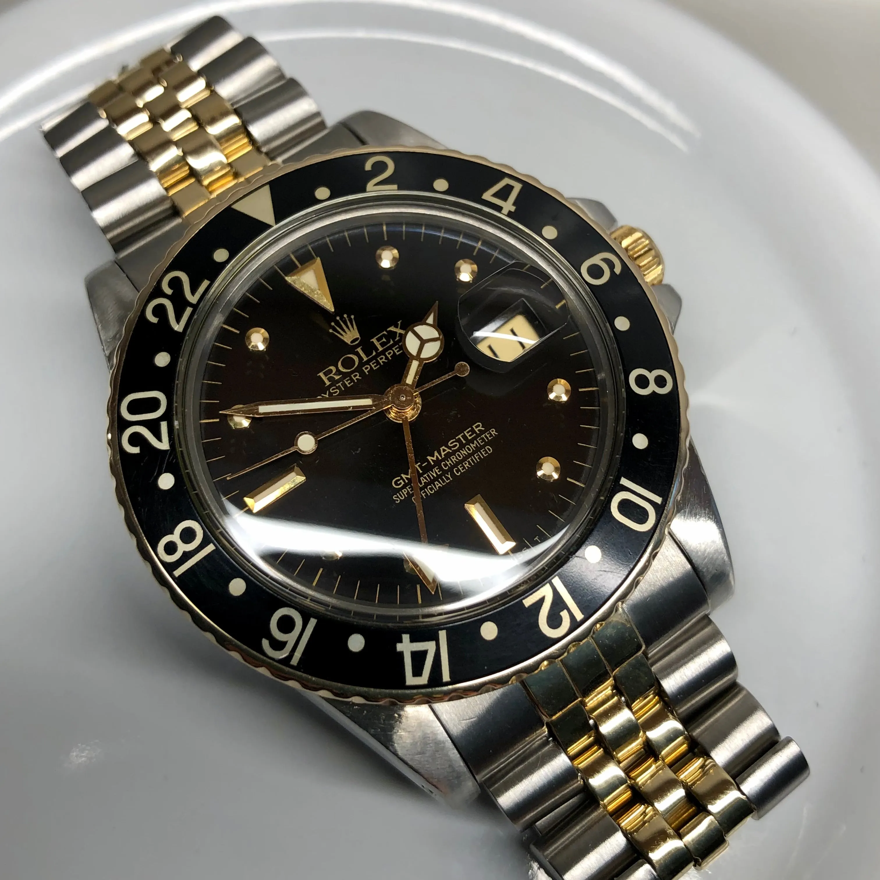 1979 Rolex GMT MASTER 16753 Two Tone Jubilee Nipple Dial Tropical Wristwatch