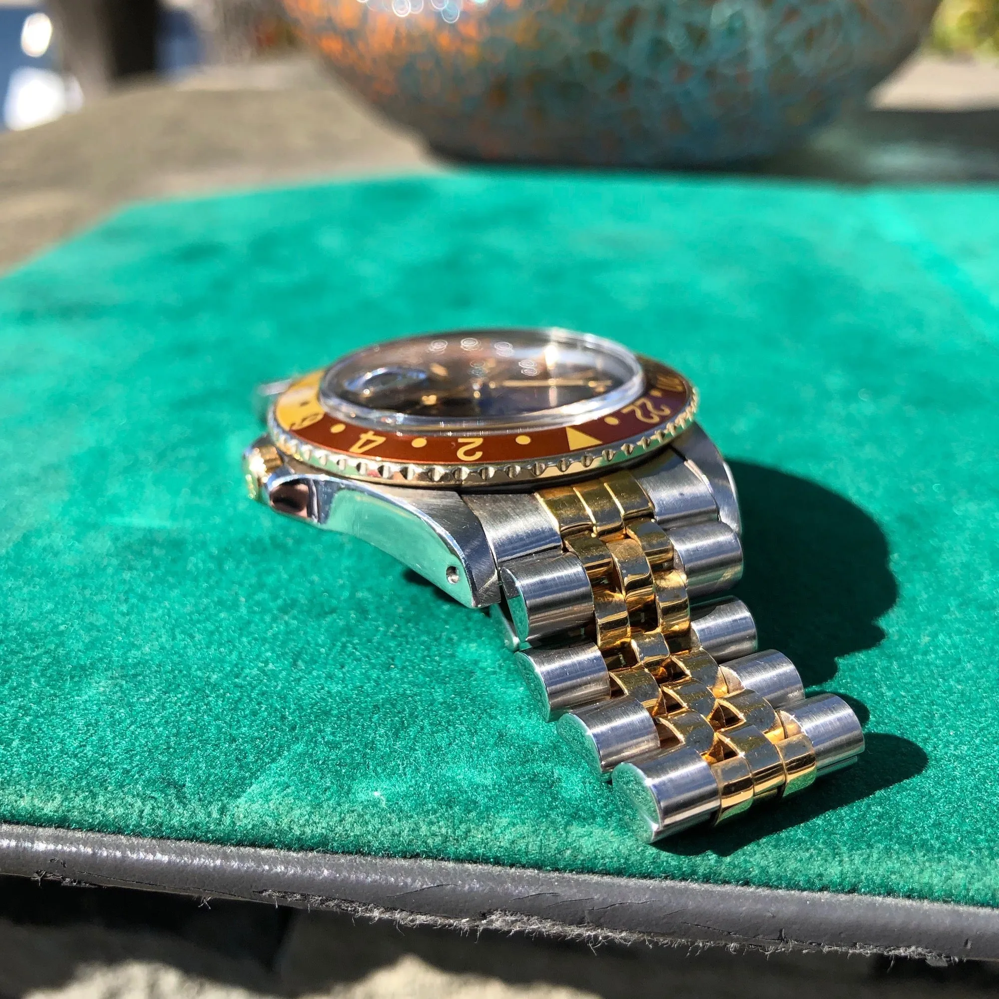 1981 Rolex GMT MASTER 16753 Root Beer Tiger Eye Nipple Jubilee Bracelet Wristwatch