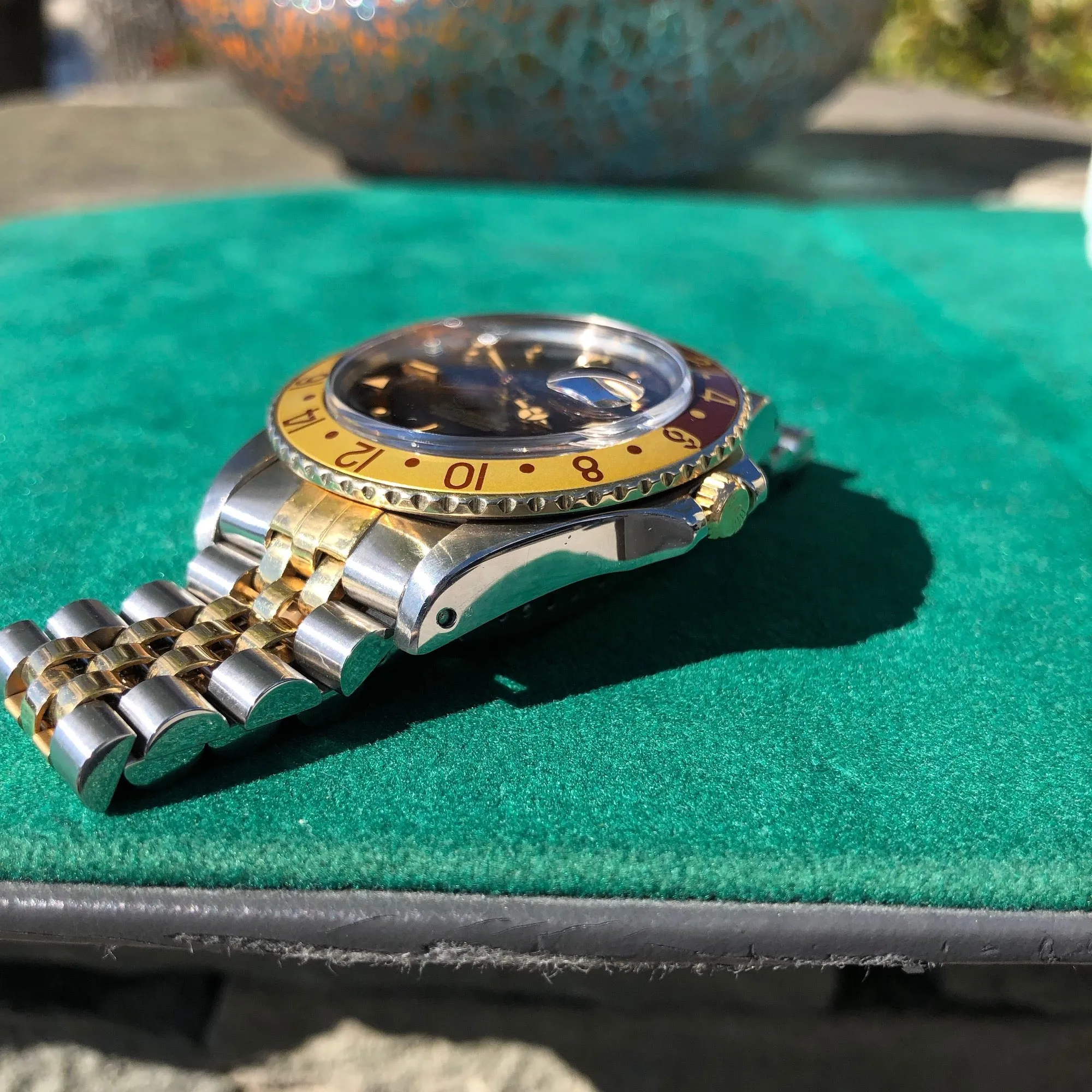 1981 Rolex GMT MASTER 16753 Root Beer Tiger Eye Nipple Jubilee Bracelet Wristwatch