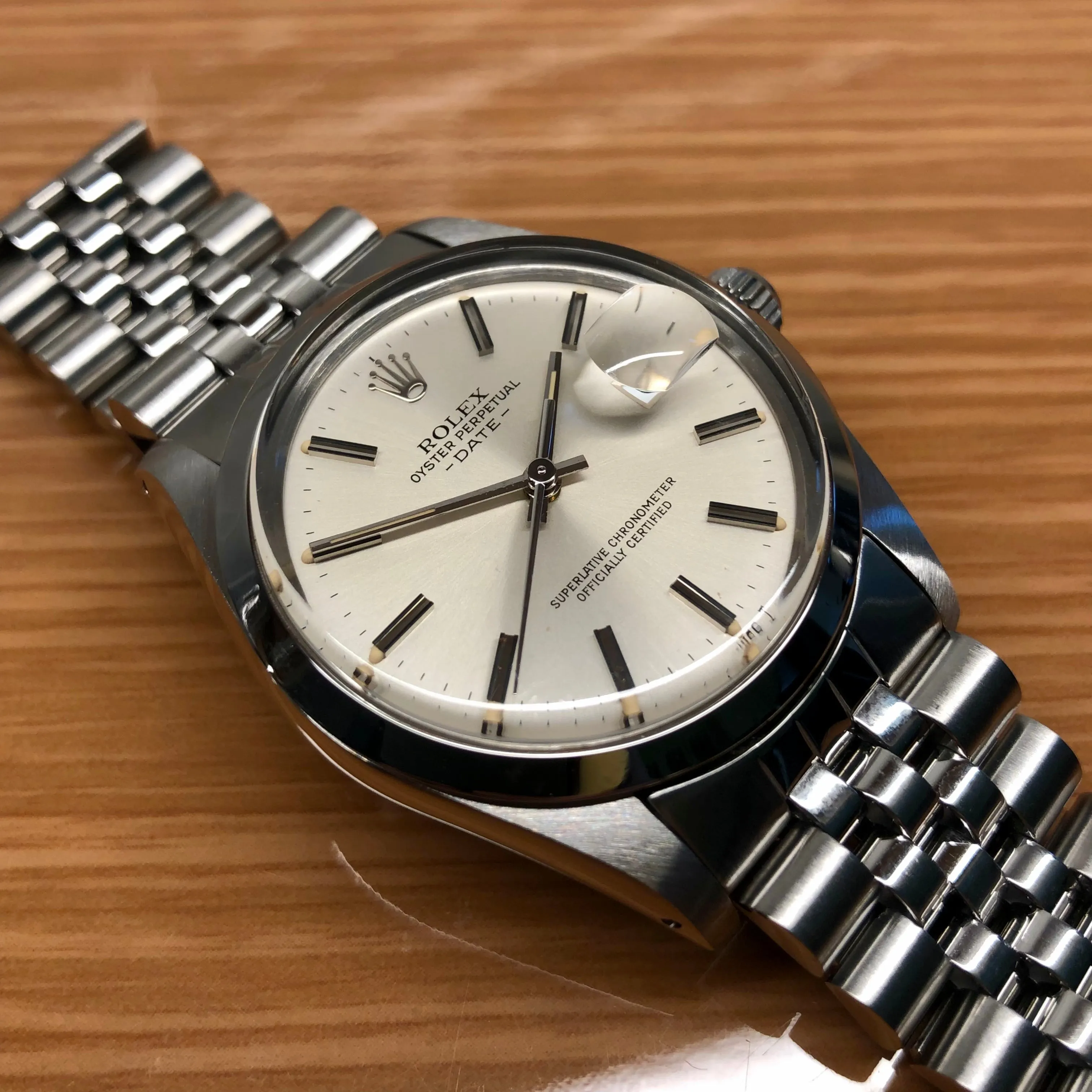 1982 Rolex Date 15000 Oyster Perpetual Jubilee Silver Dial Wristwatch