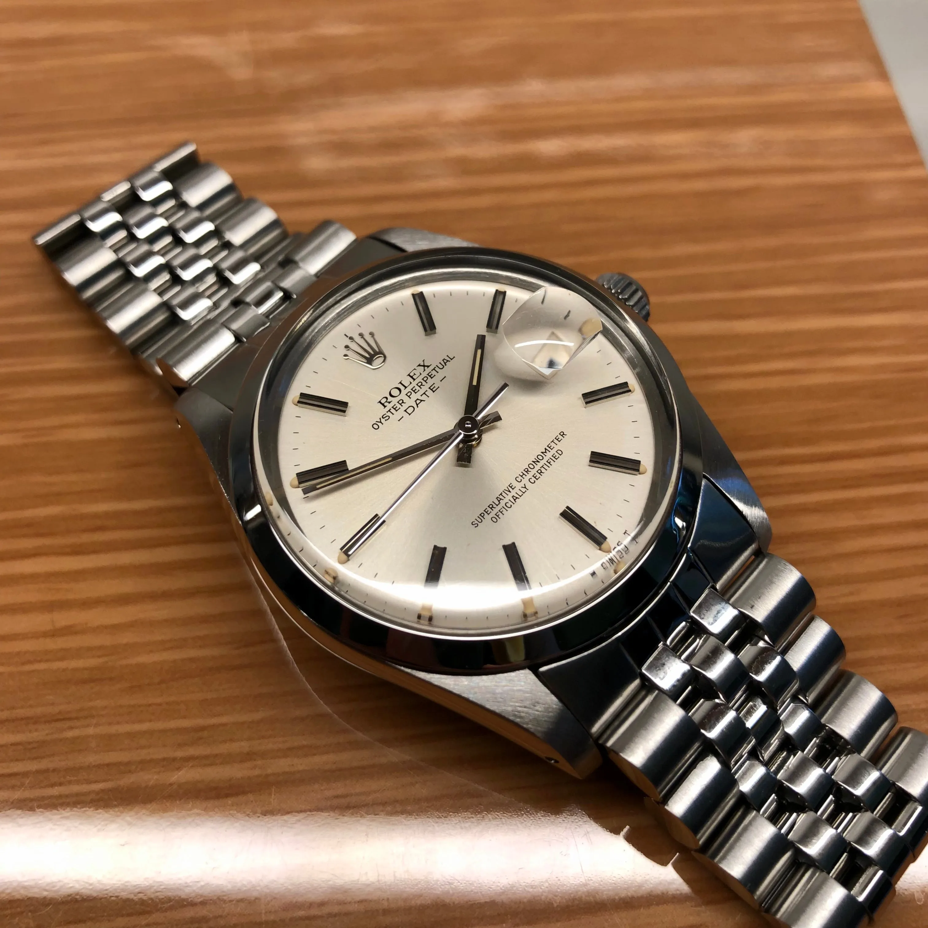 1982 Rolex Date 15000 Oyster Perpetual Jubilee Silver Dial Wristwatch