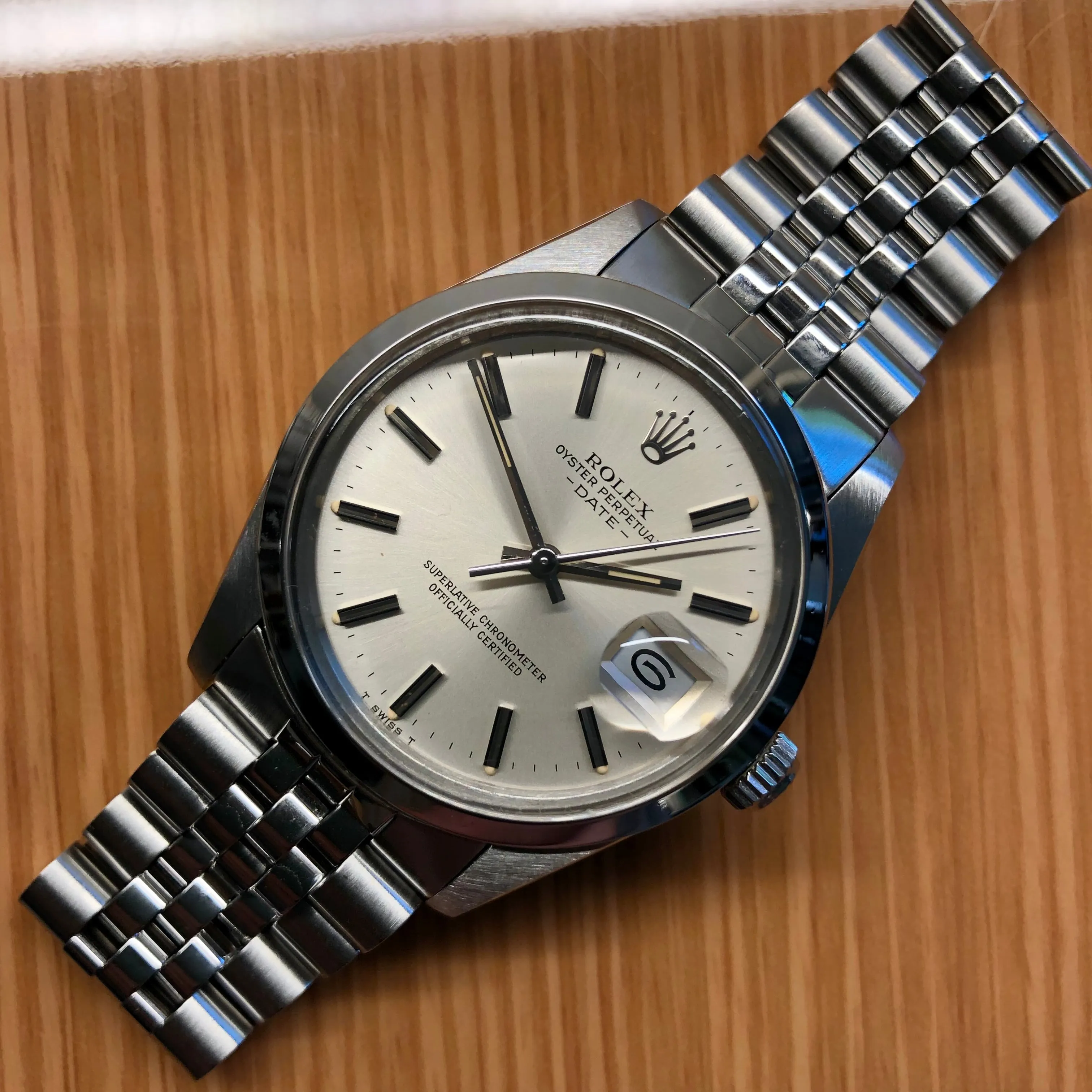 1982 Rolex Date 15000 Oyster Perpetual Jubilee Silver Dial Wristwatch