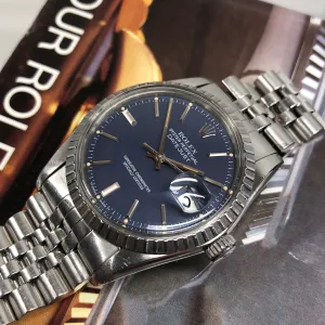 1984 Rolex Datejust 16030 Steel Blue Engine Turned Automatic Wristwatch
