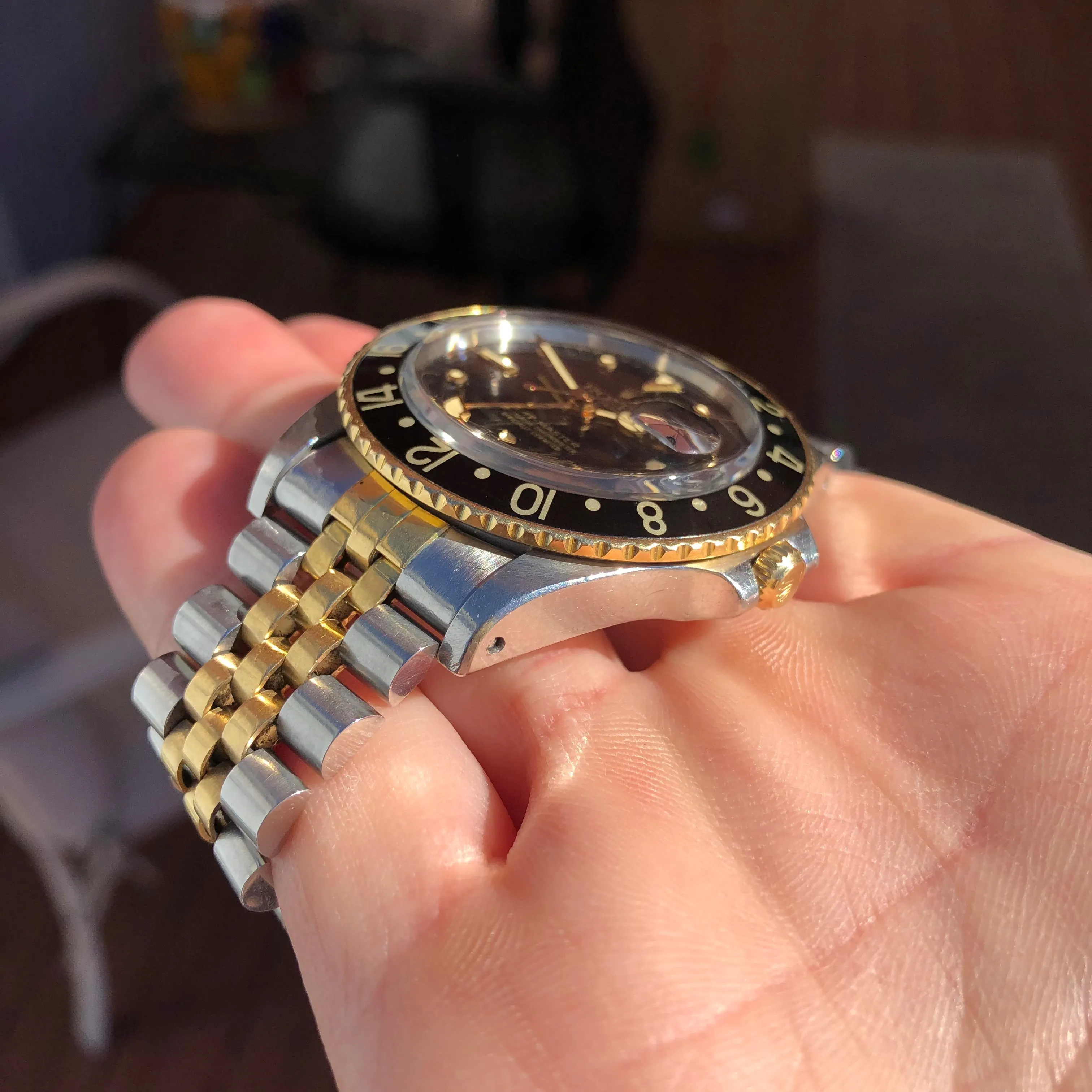 1984 Vintage Rolex GMT MASTER 16753 Black Nipple Tiger Eye Two Tone Jubilee Wristwatch