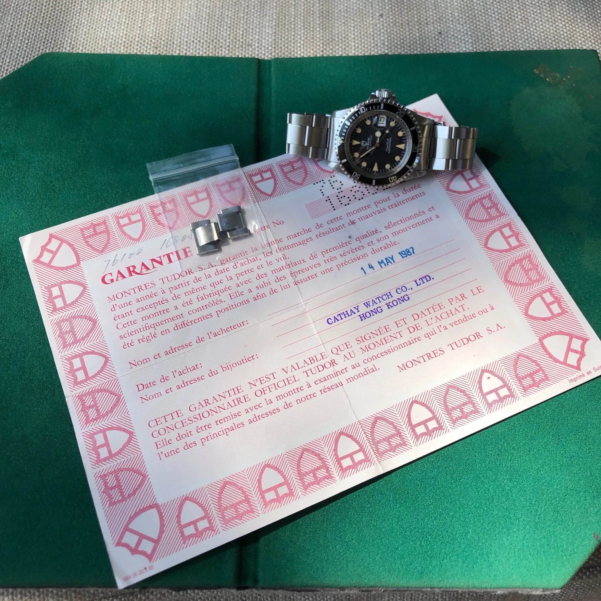 1985 Tudor Submariner 76100 Lollipop Black Dial Tropical Wristwatch Papers Unpolished