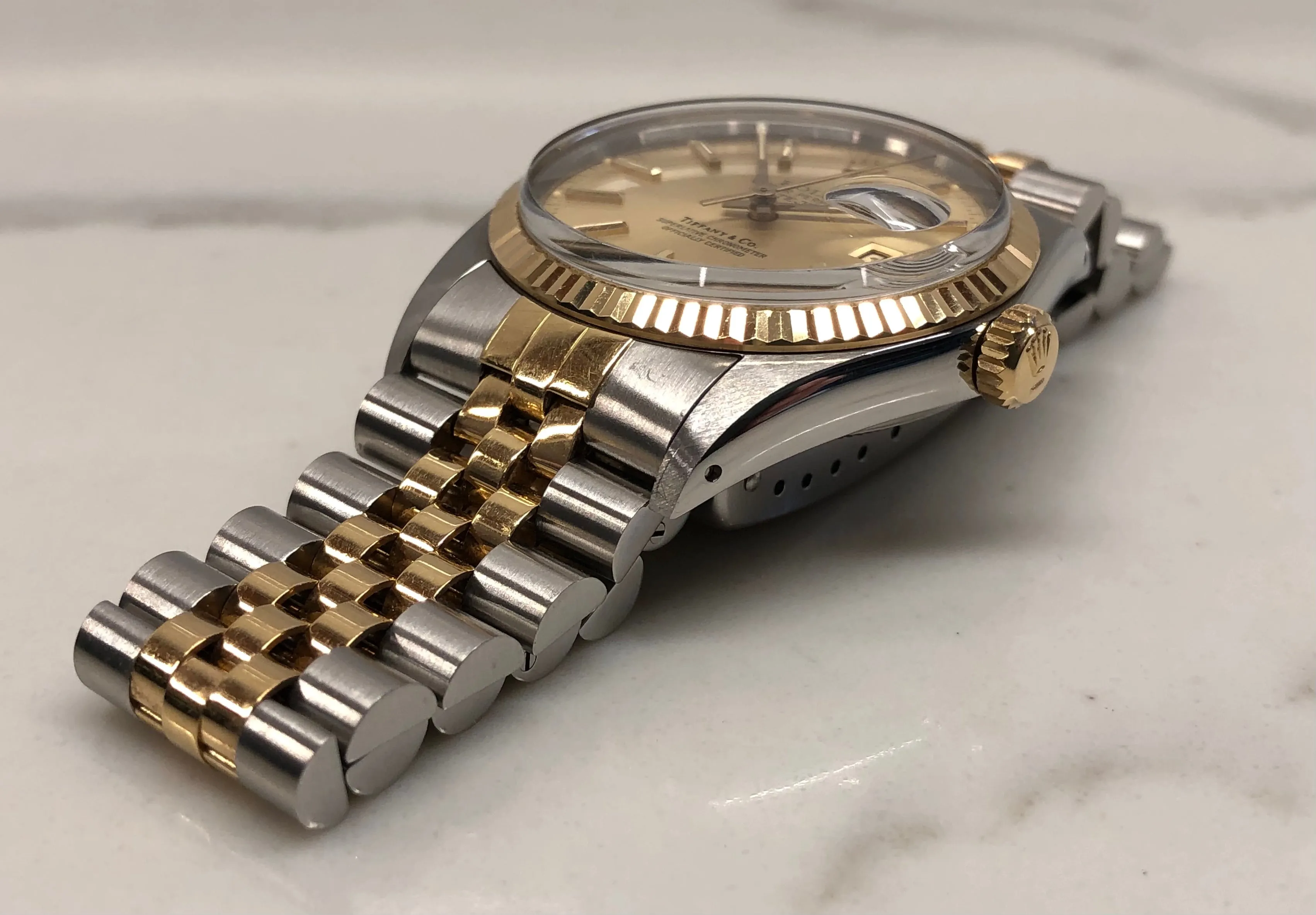 1986 Rolex Datejust 16013 Two Tone Tiffany & Co. Champagne Dial Jubilee Automatic Wristwatch