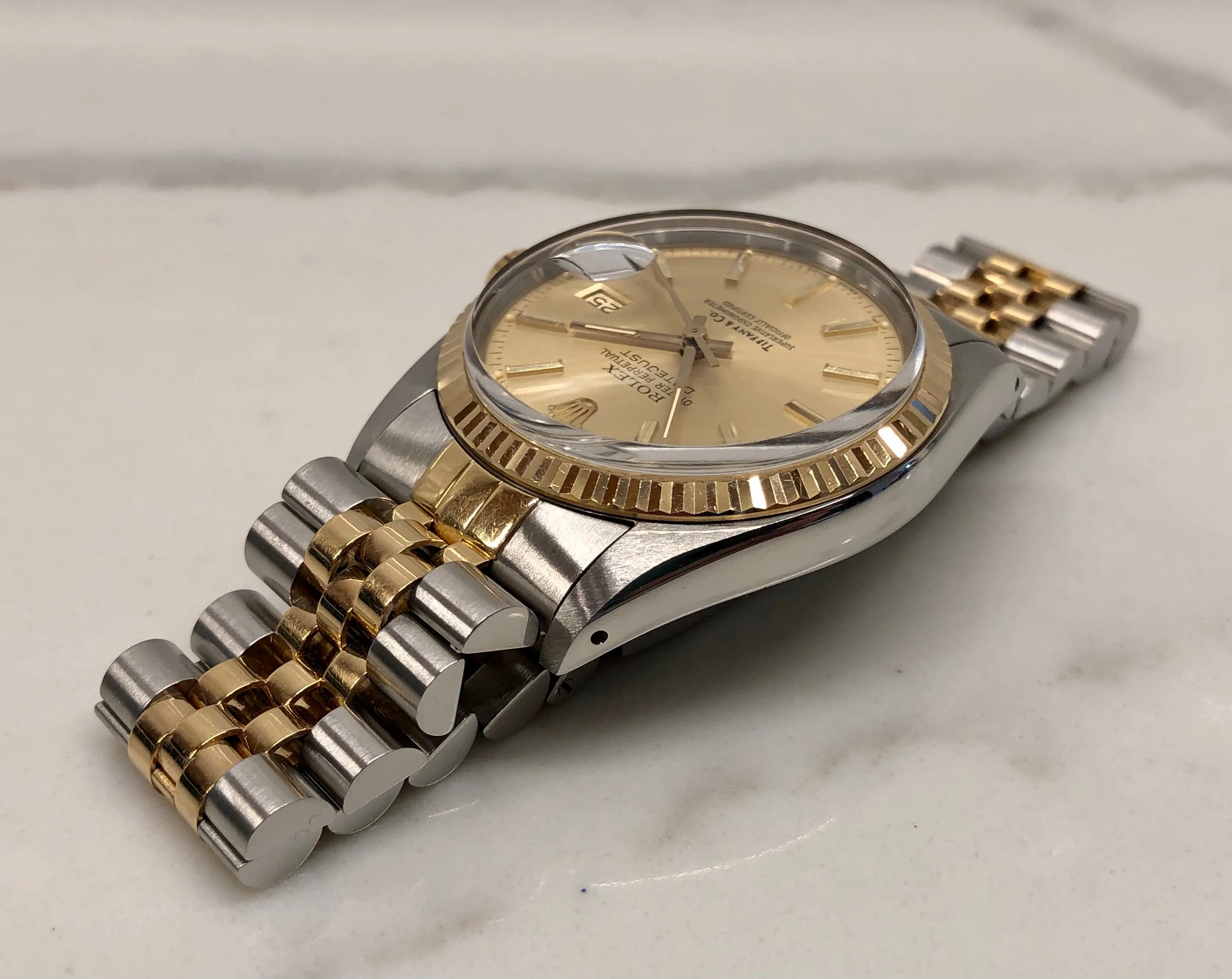 1986 Rolex Datejust 16013 Two Tone Tiffany & Co. Champagne Dial Jubilee Automatic Wristwatch