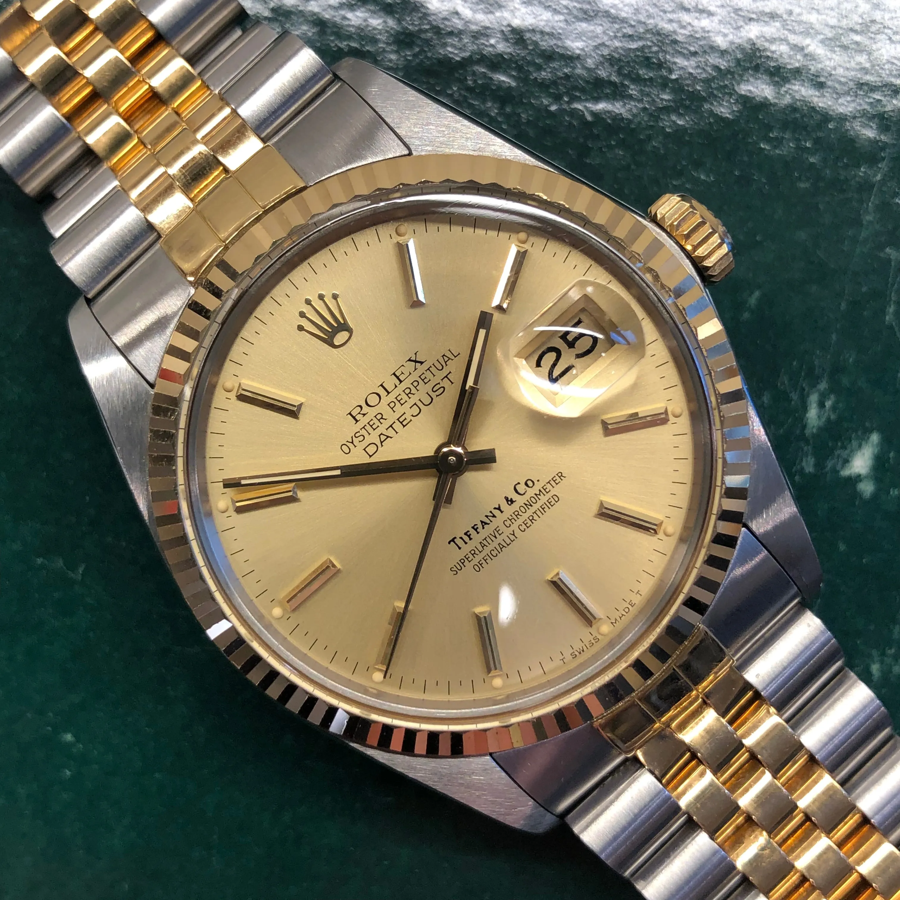 1986 Rolex Datejust 16013 Two Tone Tiffany & Co. Champagne Dial Jubilee Automatic Wristwatch