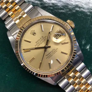 1986 Rolex Datejust 16013 Two Tone Tiffany & Co. Champagne Dial Jubilee Automatic Wristwatch