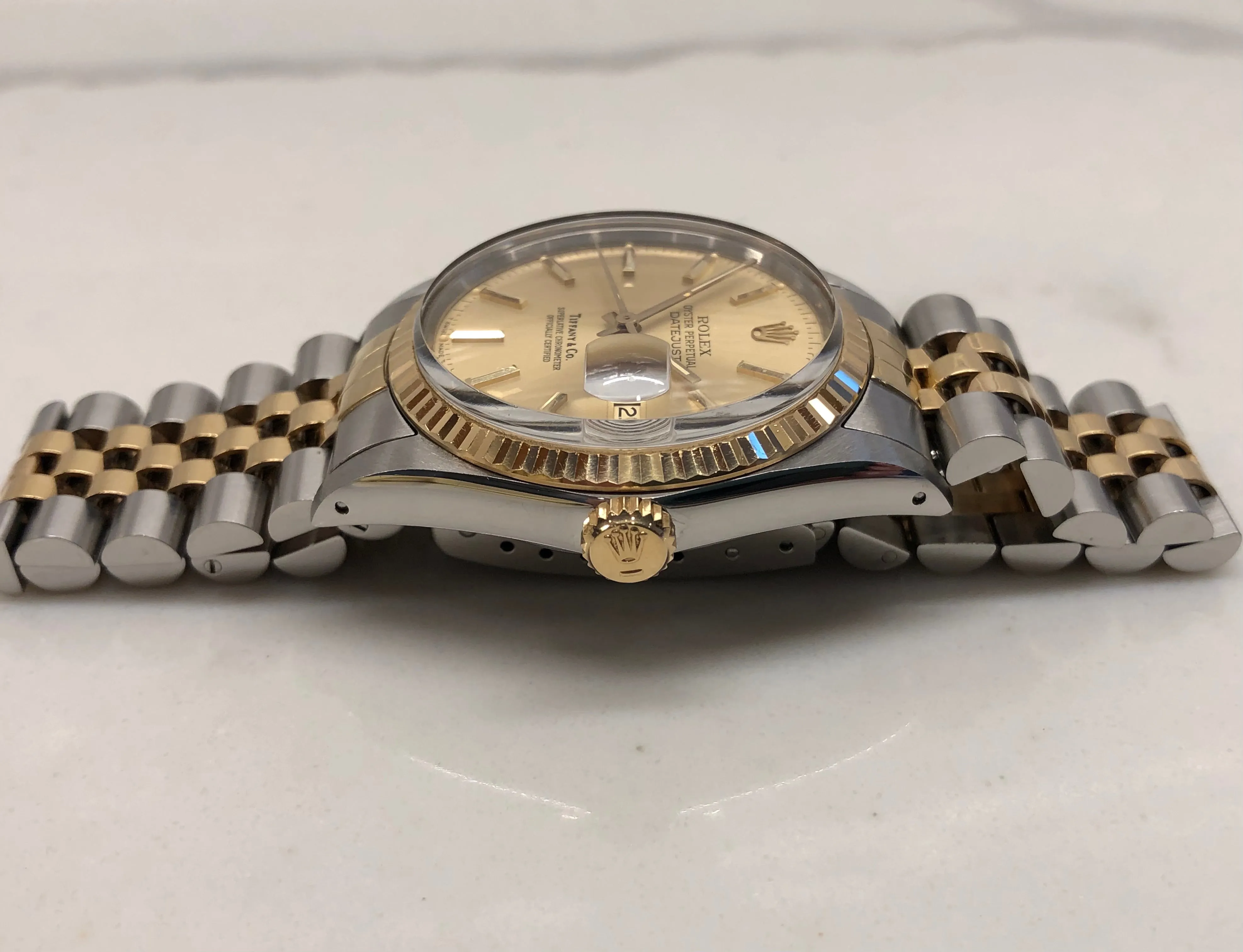 1986 Rolex Datejust 16013 Two Tone Tiffany & Co. Champagne Dial Jubilee Automatic Wristwatch