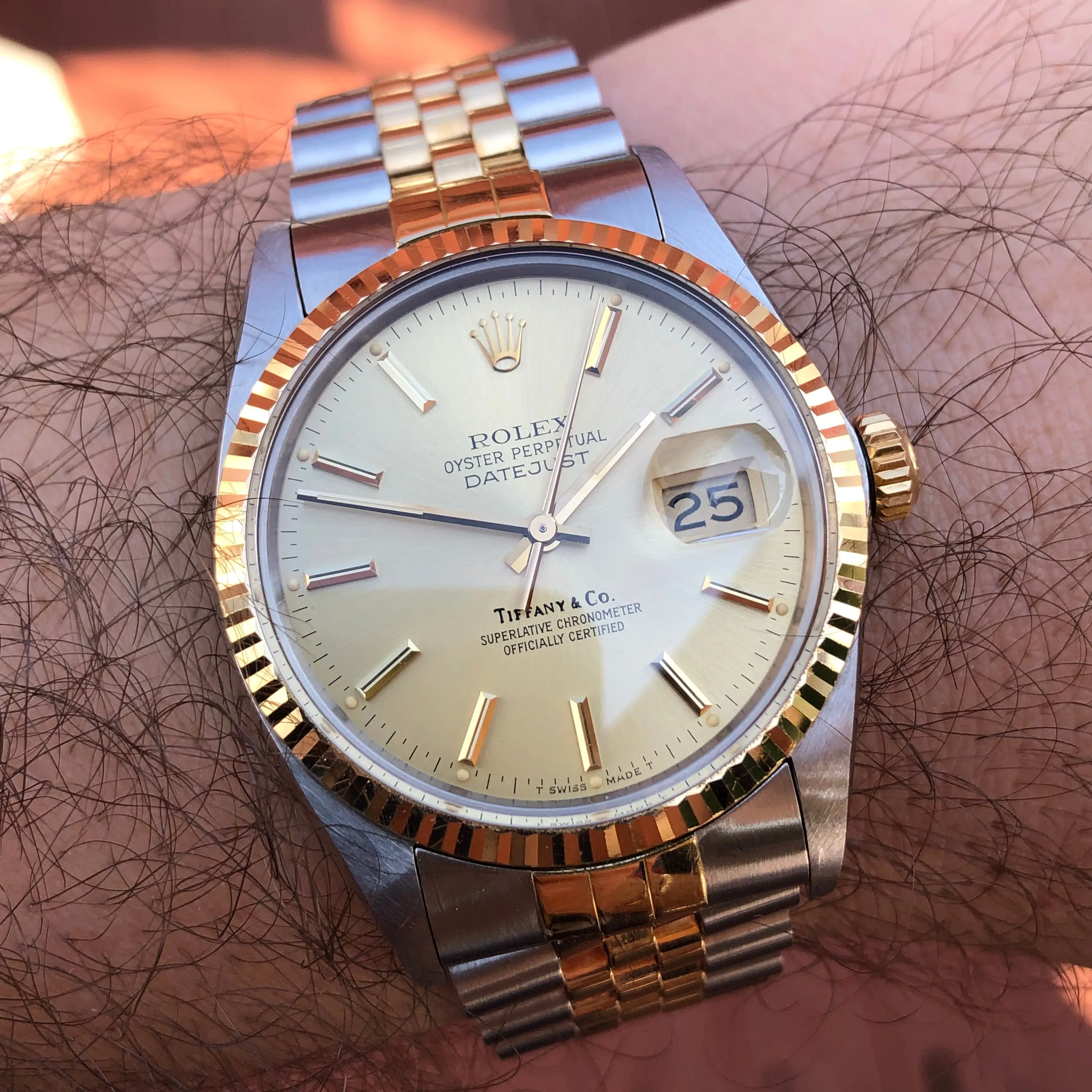 1986 Rolex Datejust 16013 Two Tone Tiffany & Co. Champagne Dial Jubilee Automatic Wristwatch
