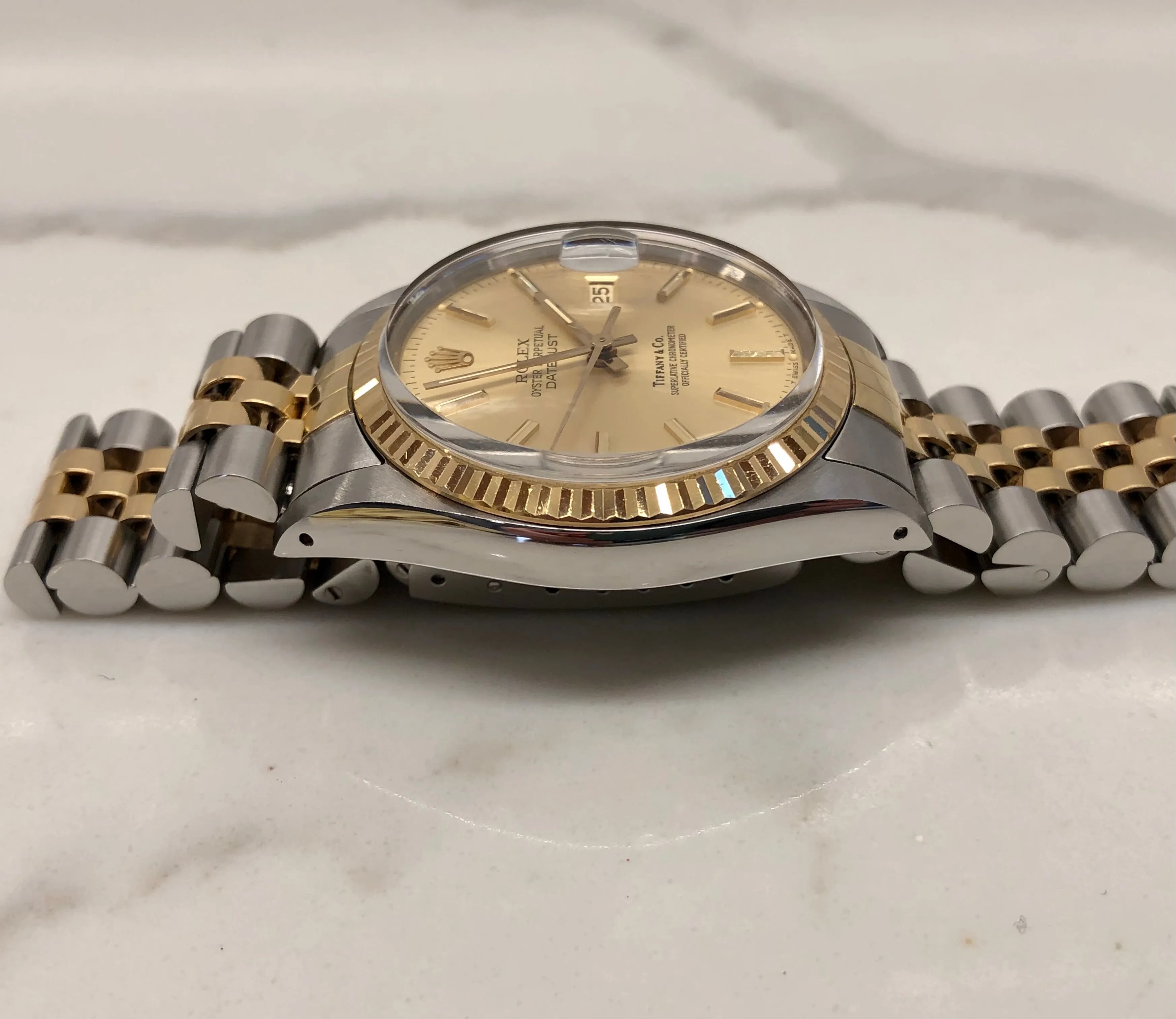 1986 Rolex Datejust 16013 Two Tone Tiffany & Co. Champagne Dial Jubilee Automatic Wristwatch