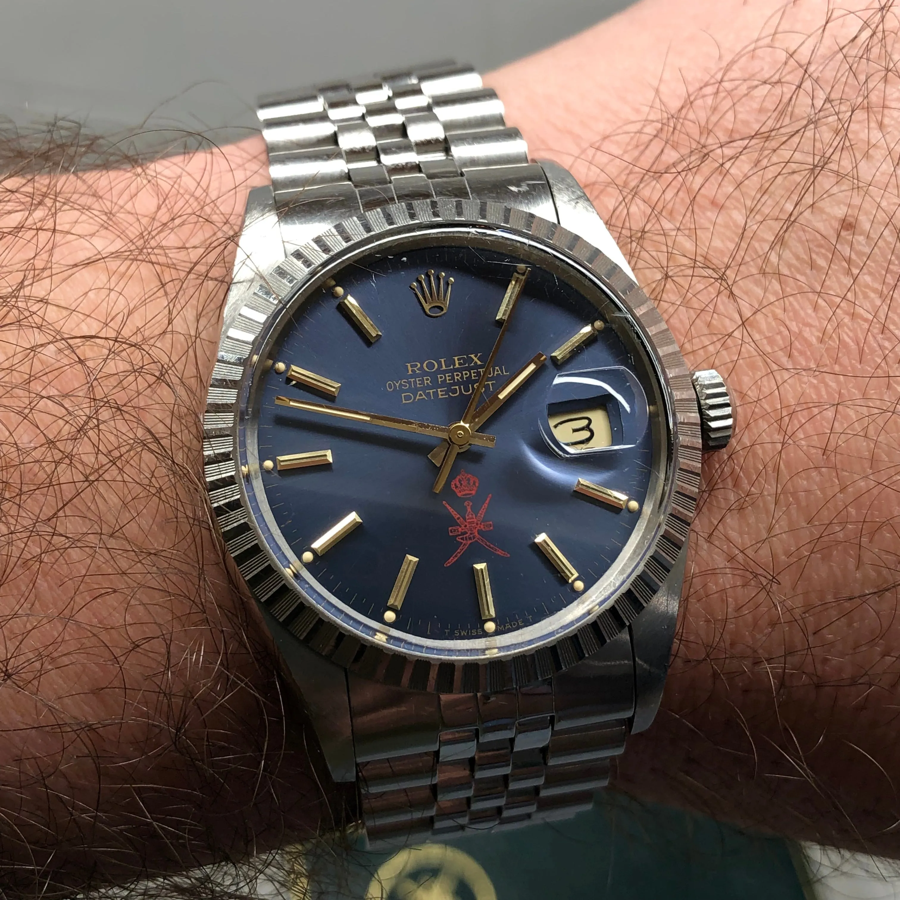 1986 Rolex Datejust 16030 Red Khanjar Sultan of Oman Blue Dial Automatic Wristwatch with Original Box