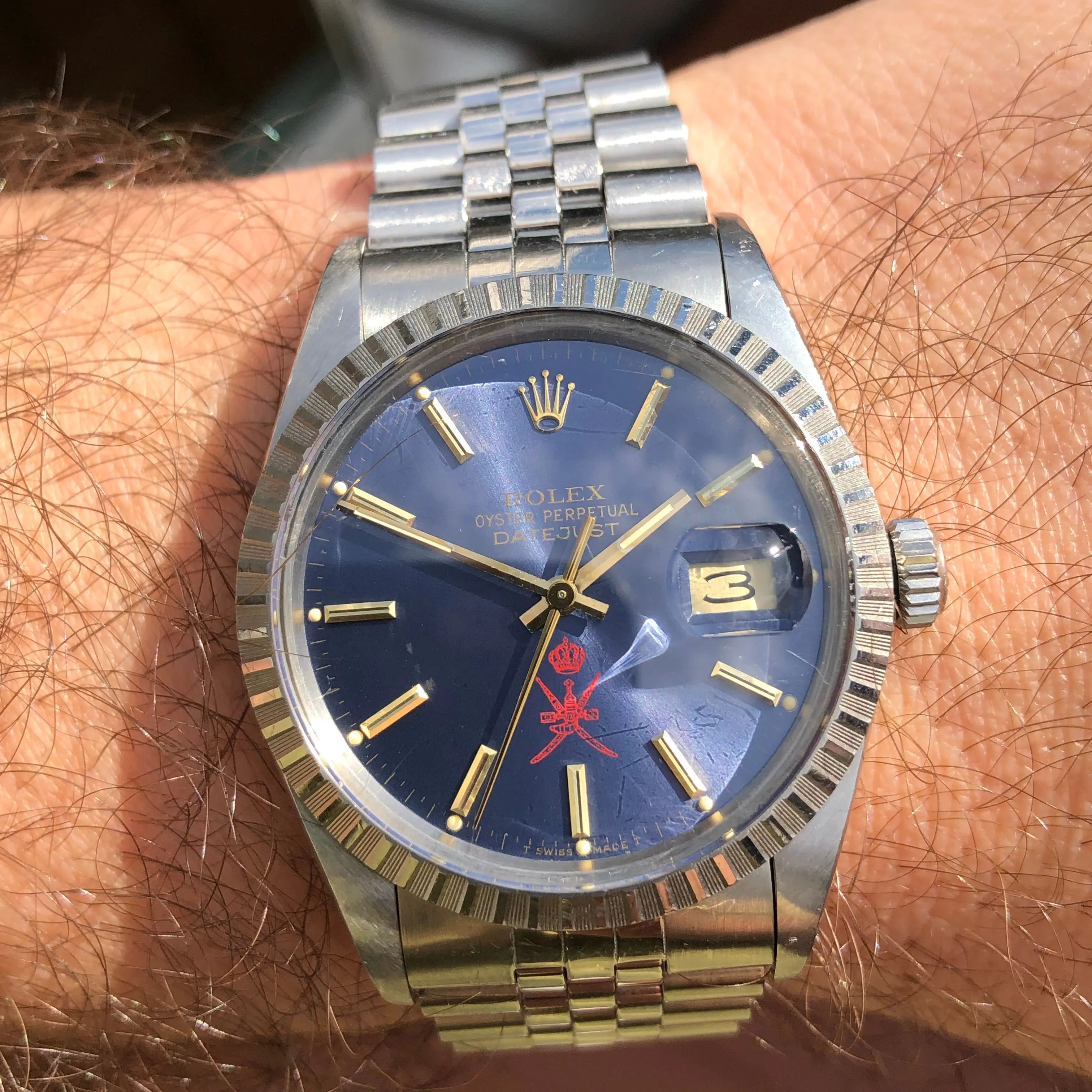 1986 Rolex Datejust 16030 Red Khanjar Sultan of Oman Blue Dial Automatic Wristwatch with Original Box