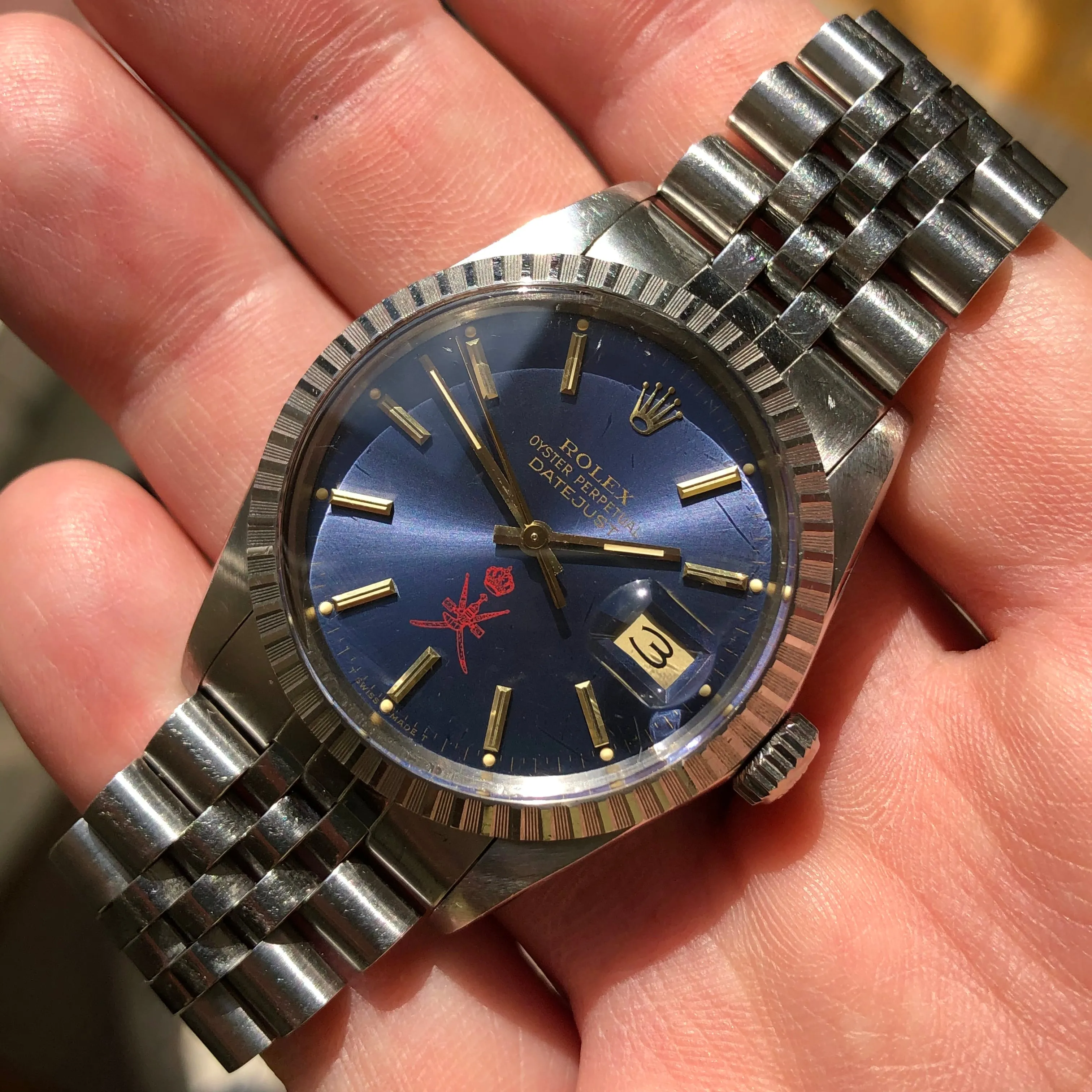 1986 Rolex Datejust 16030 Red Khanjar Sultan of Oman Blue Dial Automatic Wristwatch with Original Box