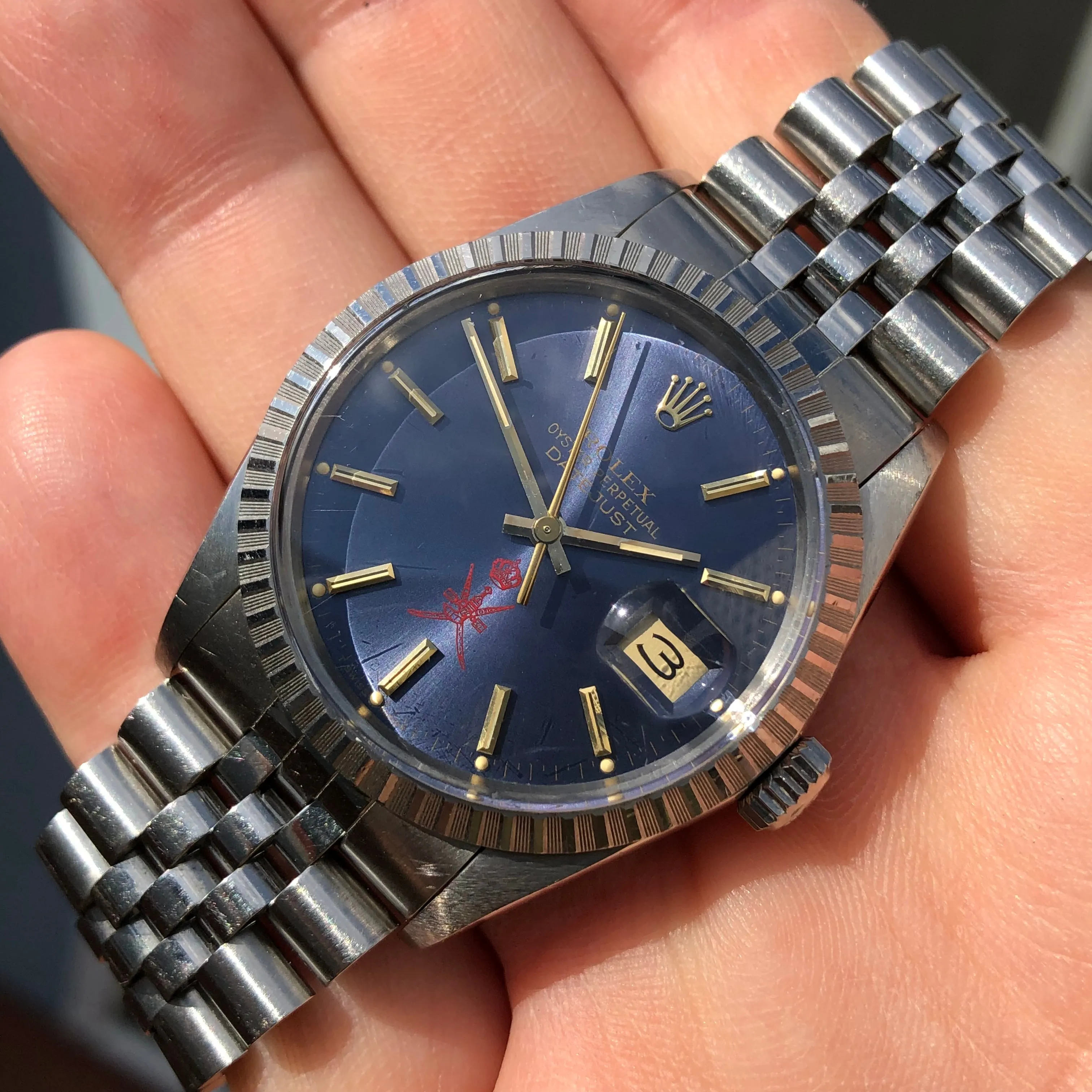 1986 Rolex Datejust 16030 Red Khanjar Sultan of Oman Blue Dial Automatic Wristwatch with Original Box