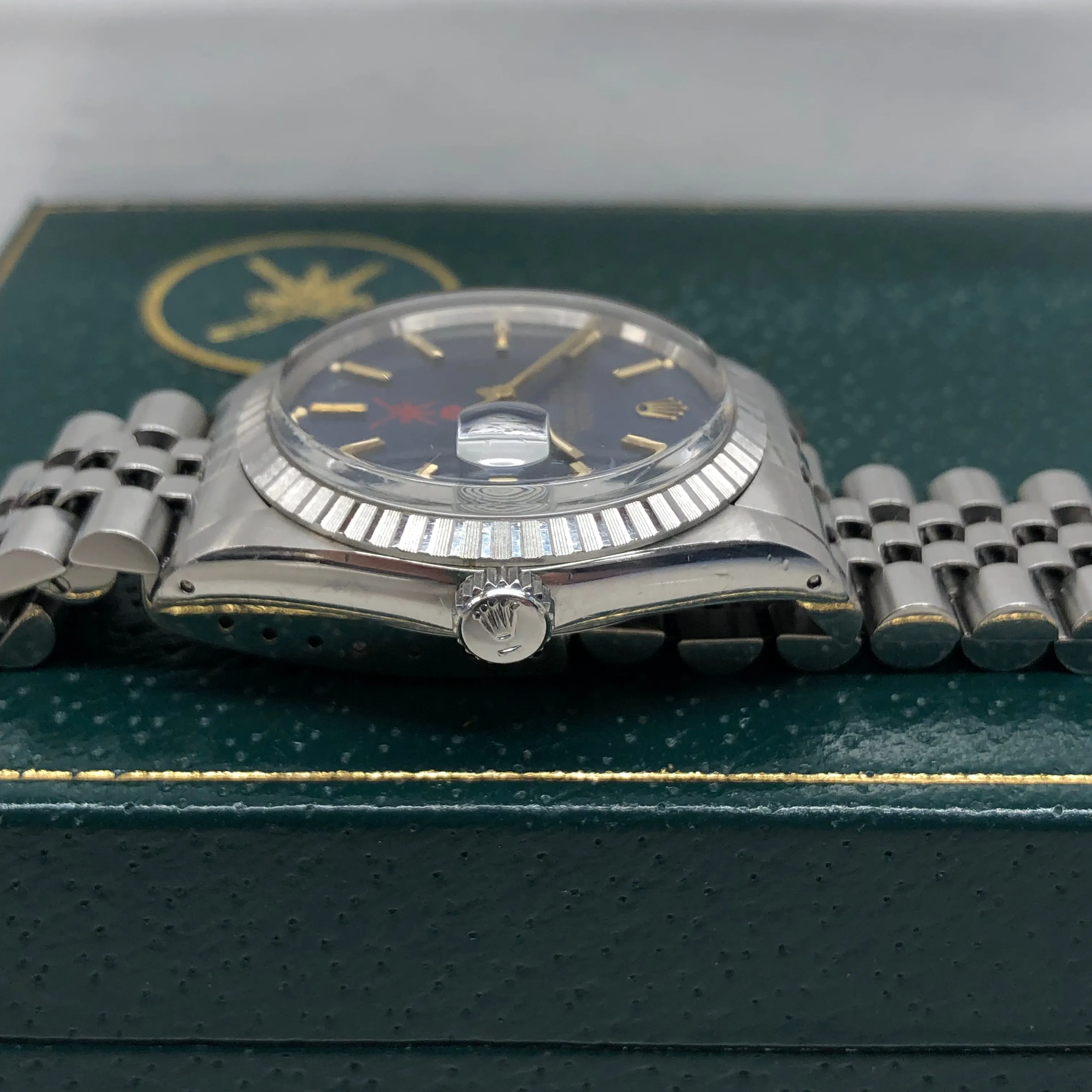 1986 Rolex Datejust 16030 Red Khanjar Sultan of Oman Blue Dial Automatic Wristwatch with Original Box