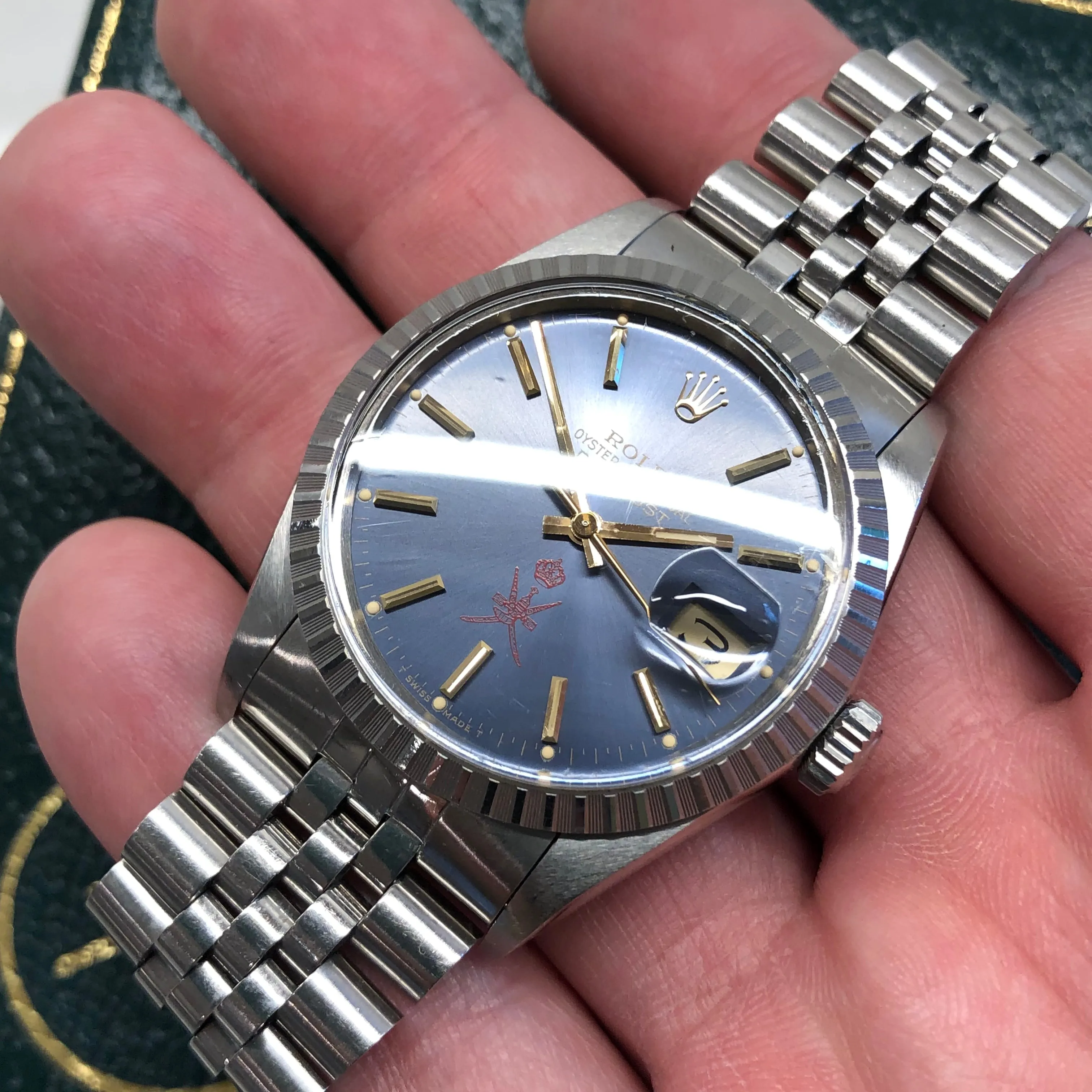 1986 Rolex Datejust 16030 Red Khanjar Sultan of Oman Blue Dial Automatic Wristwatch with Original Box